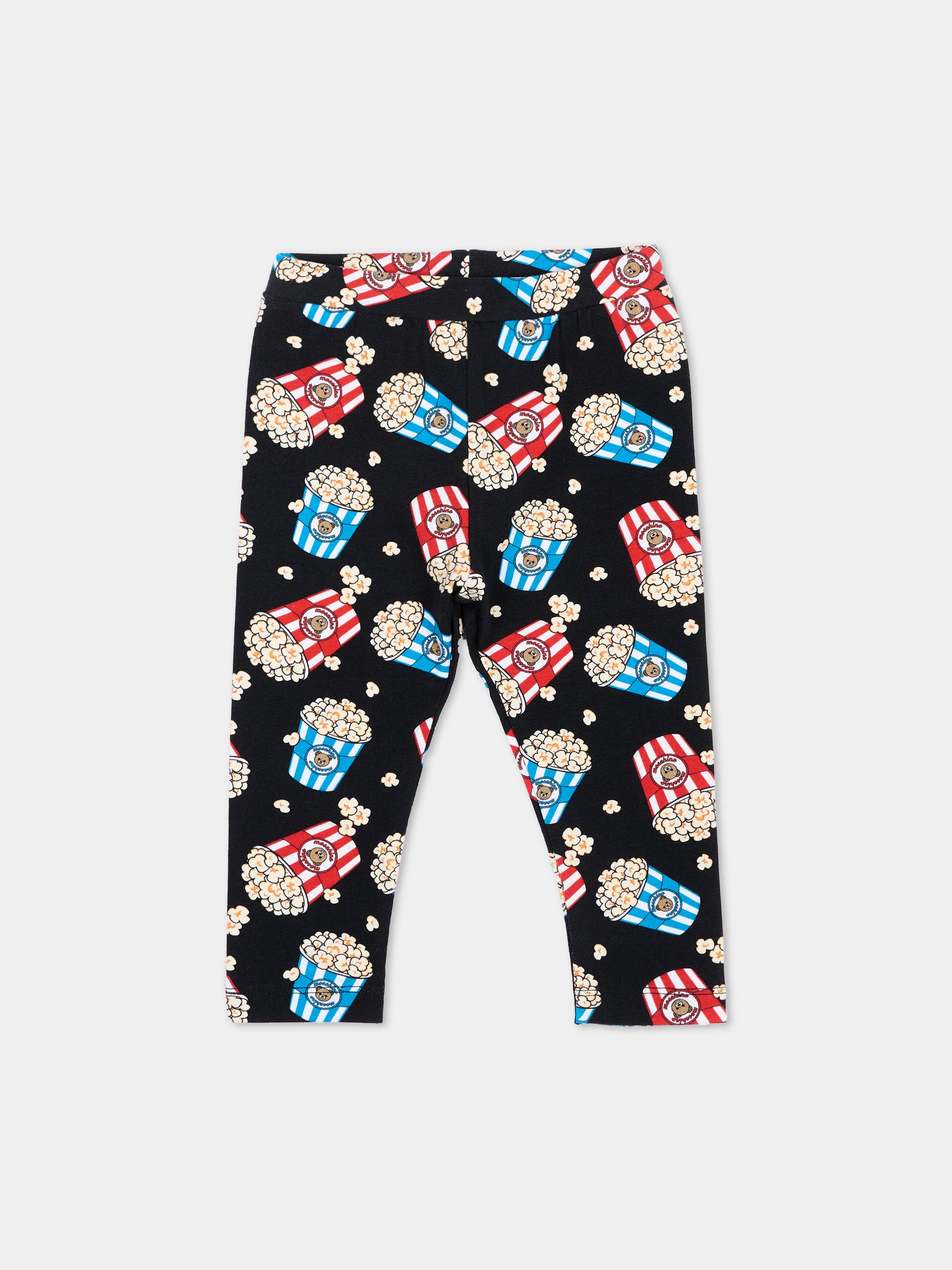 Leggings neri per neonata con popcorn,Moschino Kids,MDP03Q LBBE8 82646