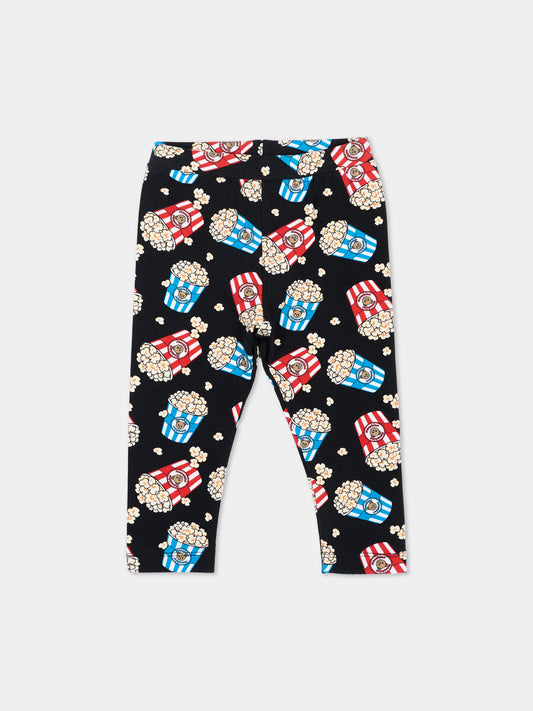 Leggings neri per neonata con popcorn,Moschino Kids,MDP03Q LBBE8 82646