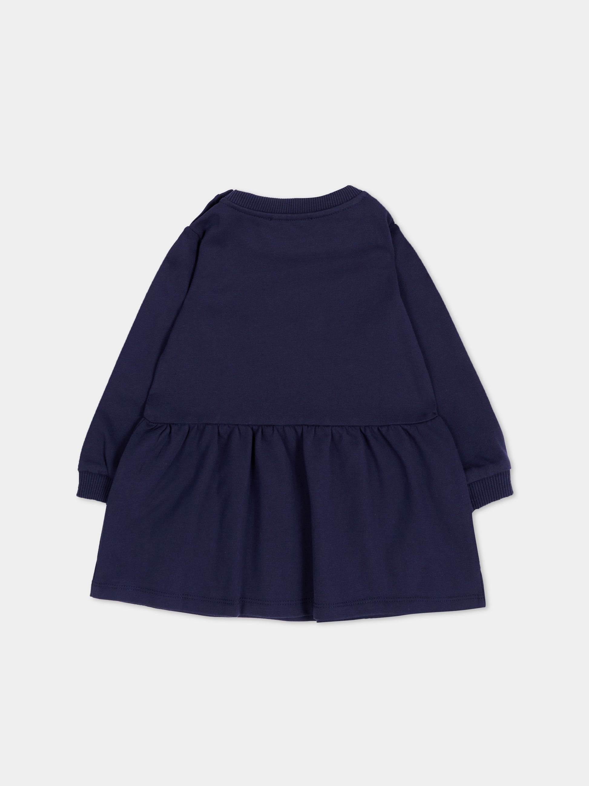 Vestito blu per neonata con Teddy Bear,Moschino Kids,MDV0DO LCA61 40016