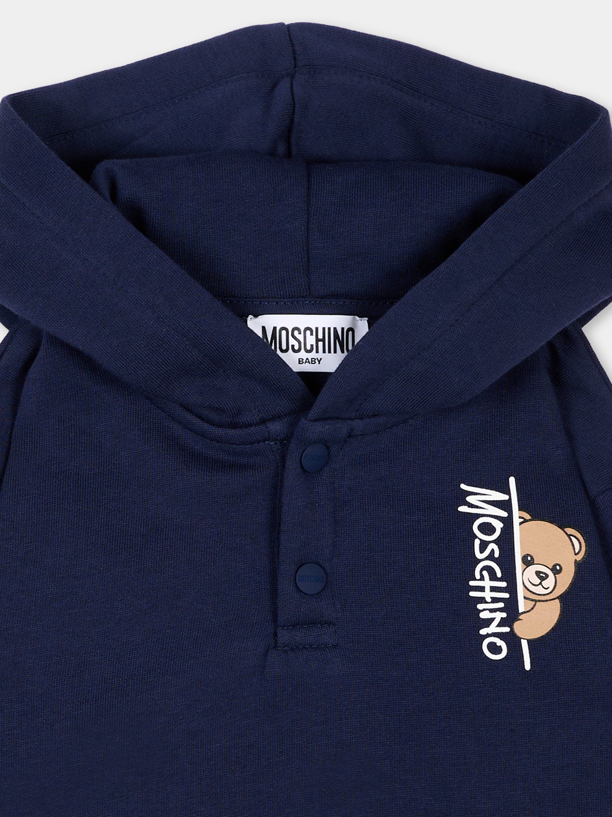 Felpa blu per neonato con Teddy Bear,Moschino Kids,MMF05Z LCA92 40016