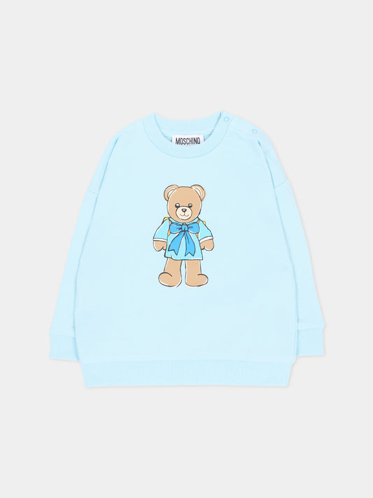 Felpa azzurra per neonato con teddy bear,Moschino Kids,MMF06H LCA40 40304