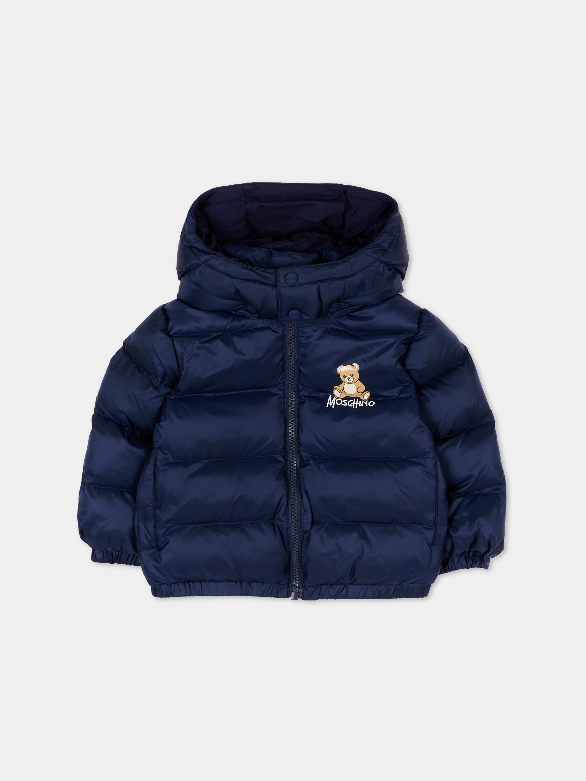 Piumino blu per neonati con teddy bear,Moschino Kids,MMS02F L3AC3 40016