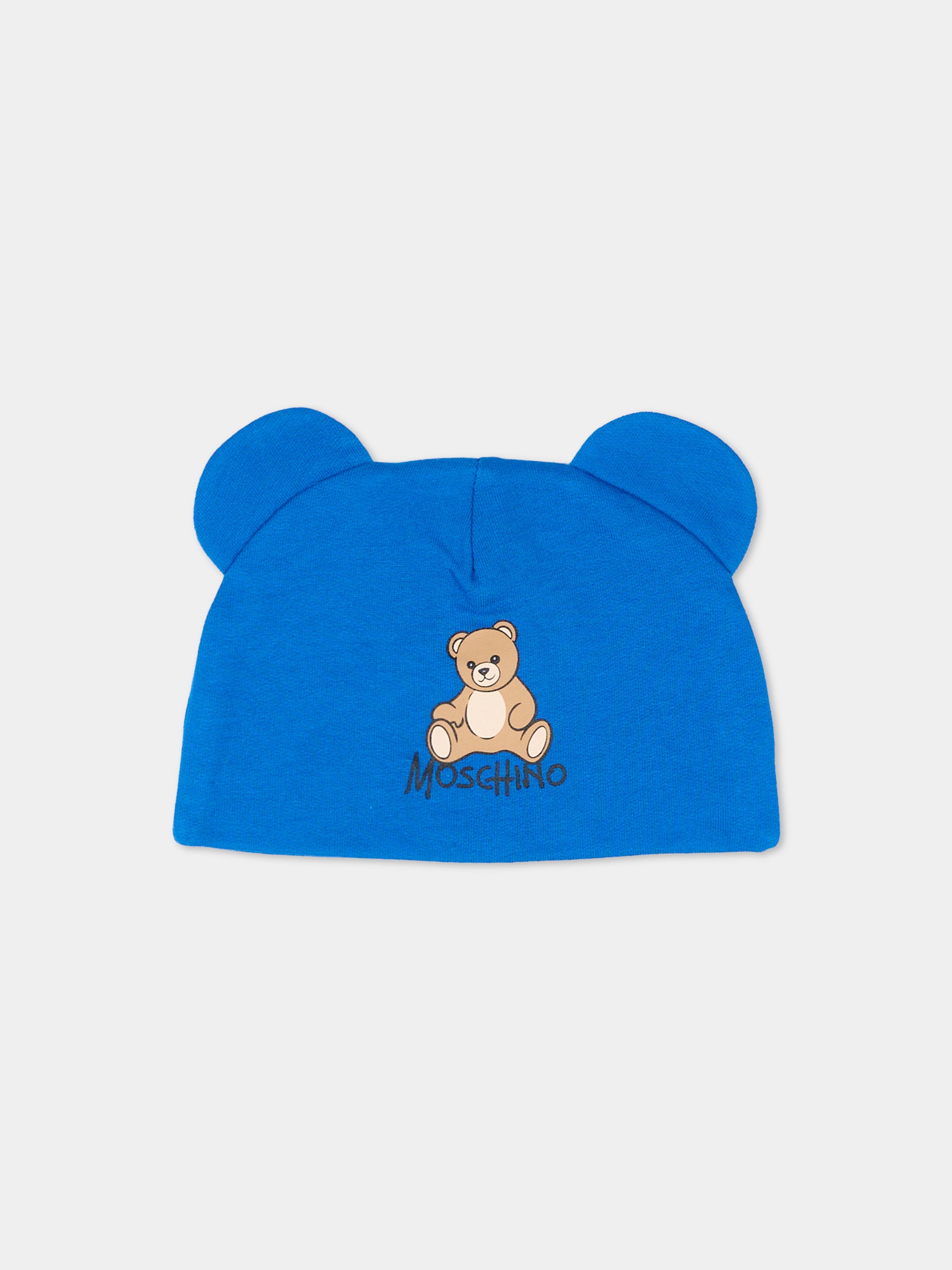 Cappello blu per neonato con Teddy Bear,Moschino Kids,MMX05H LCA40 40157