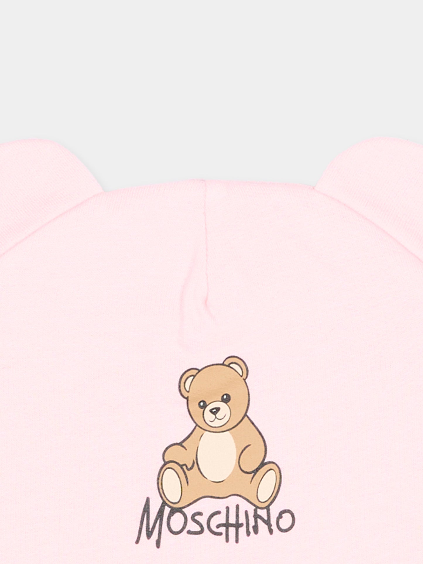 Cappellino rosa per neonata con Teddy Bear,Moschino Kids,MMX05H LCA40 50209