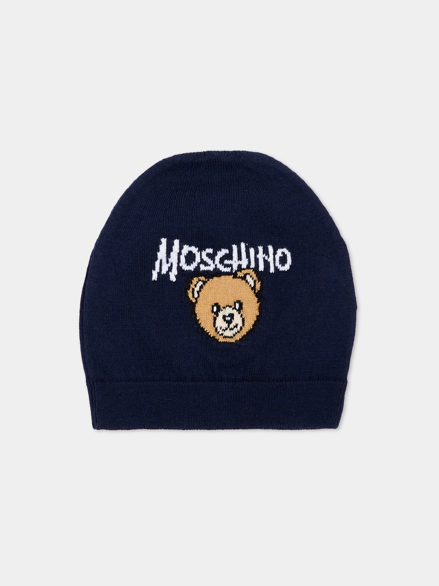 Berretto blu per neonati con Teddy Bear,Moschino Kids,MMX05K LHE43 40016