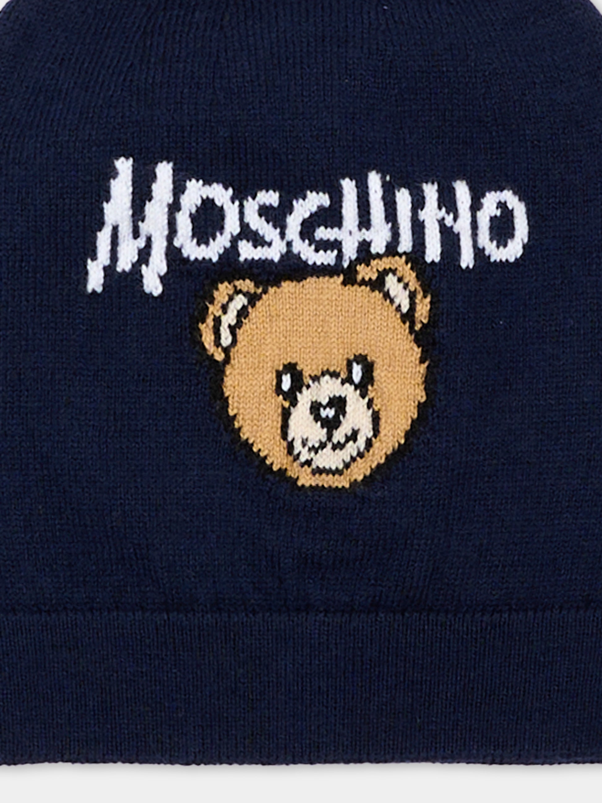 Berretto blu per neonati con Teddy Bear,Moschino Kids,MMX05K LHE43 40016