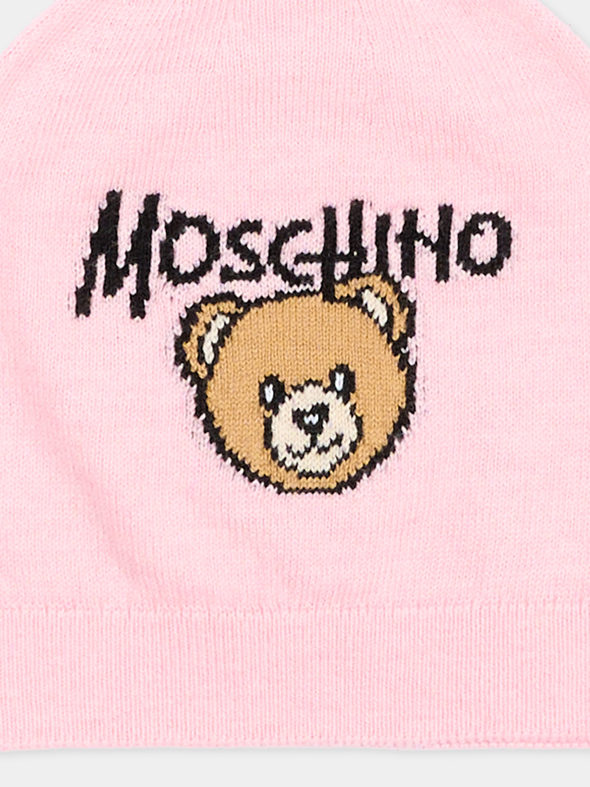 Berretto rosa per neonata con Teddy Bear,Moschino Kids,MMX05K LHE43 50209