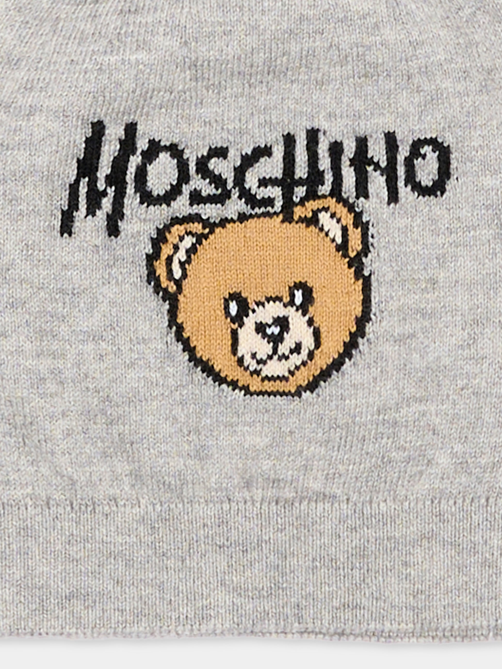 Berretto grigio per neonati con Teddy Bear,Moschino Kids,MMX05K LHE43 60901