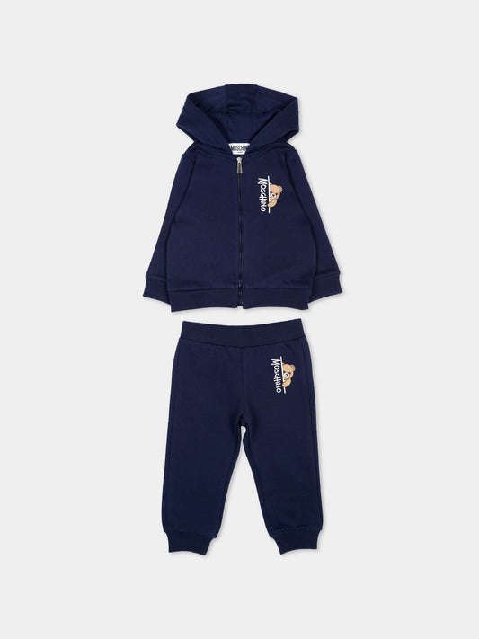 Completo sportivo blu per neonati con Teddy Bear,Moschino Kids,MNK05D LCA92 40016