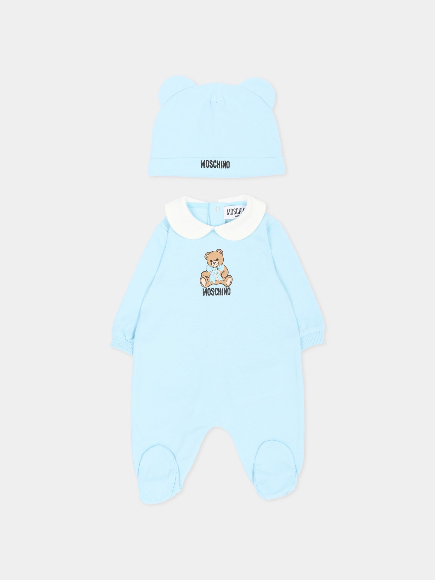Set tutina azzurra per neonato con Teddy Bear,Moschino Kids,MNY08B LCA40 40304