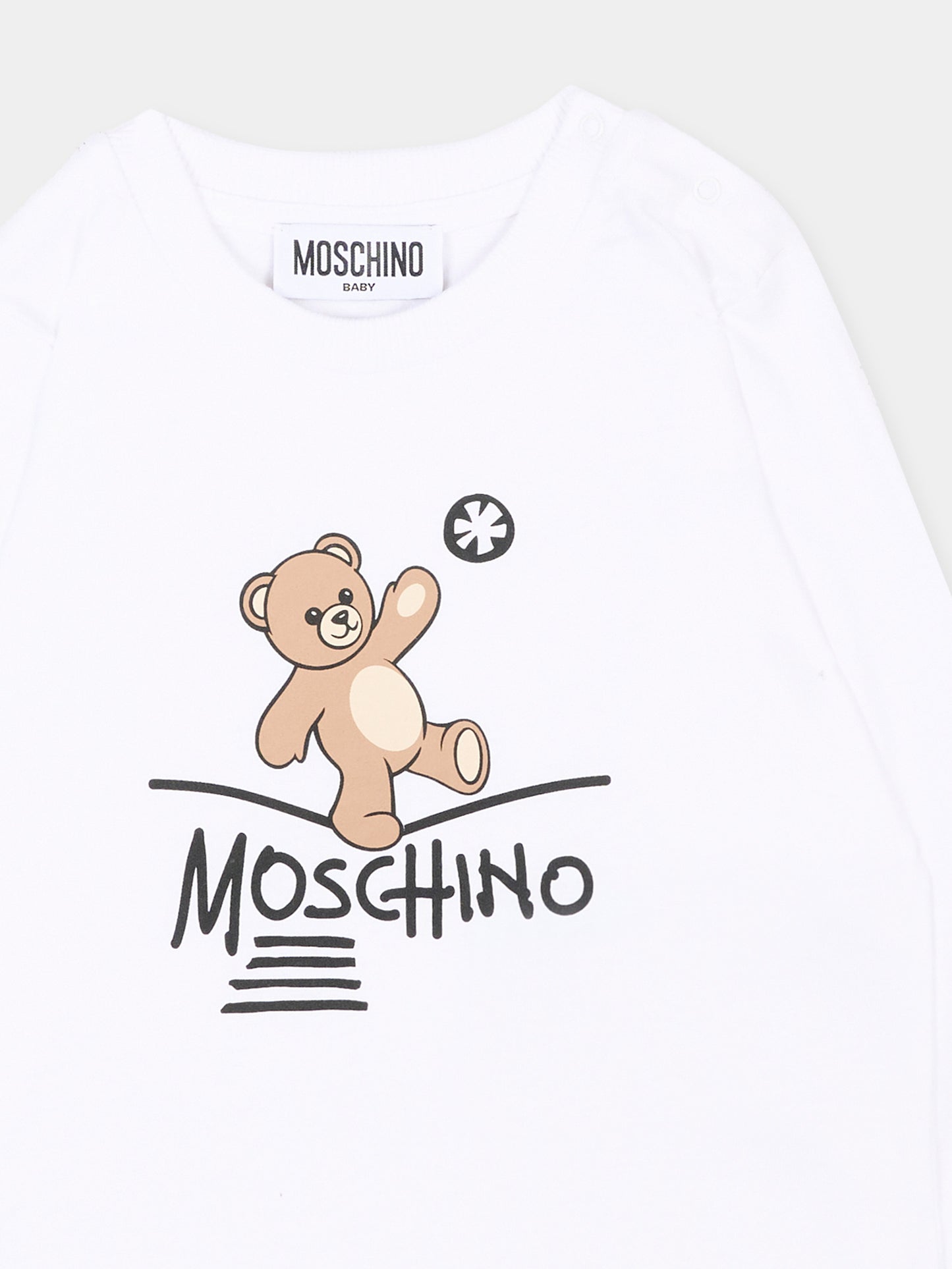 T-Shirt bianca per neonati con Teddy Bear,Moschino Kids,MOO014 LAA20 10101