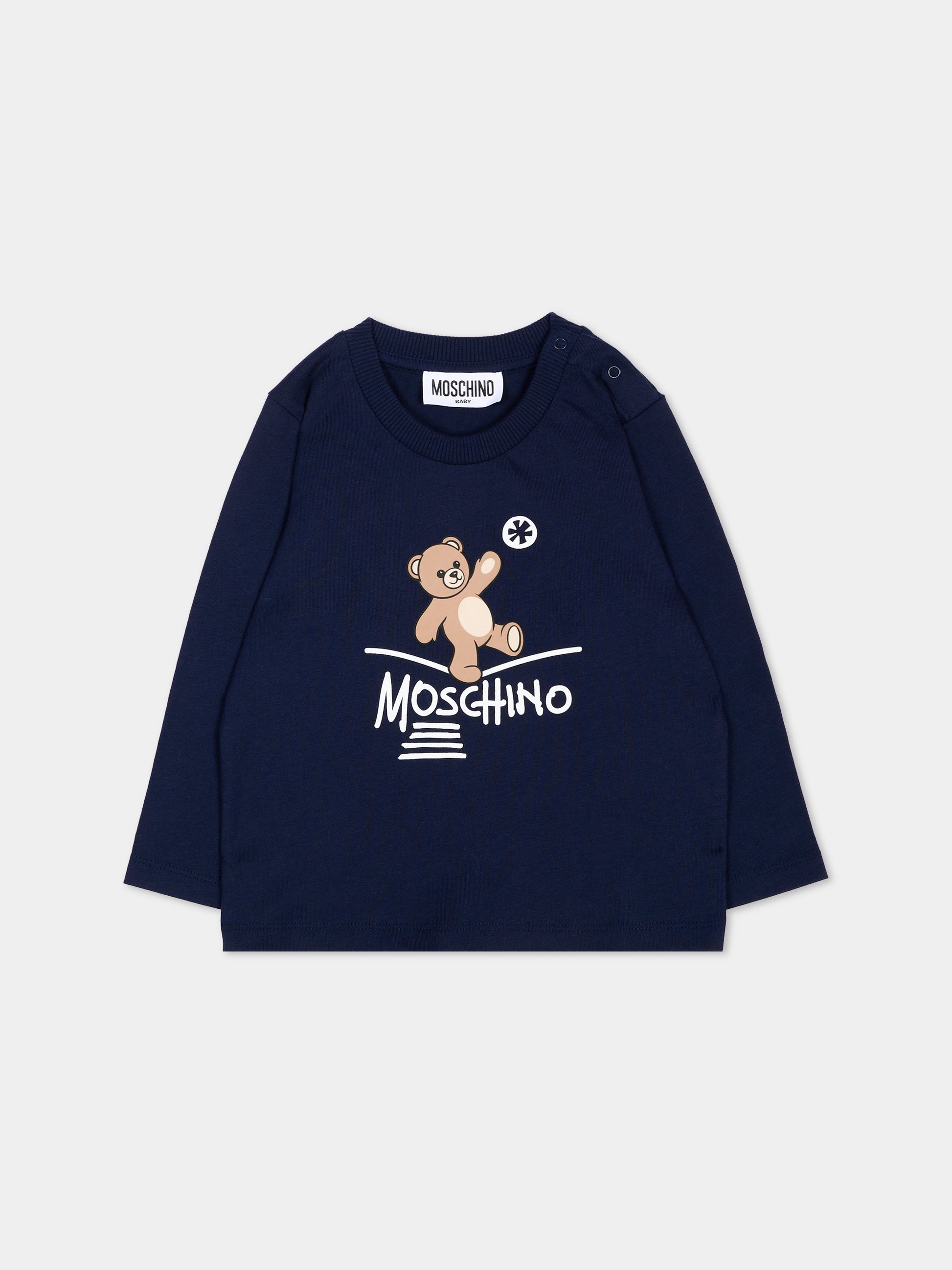 T-Shirt blu per neonati con Teddy Bear,Moschino Kids,MOO014 LAA20 40016