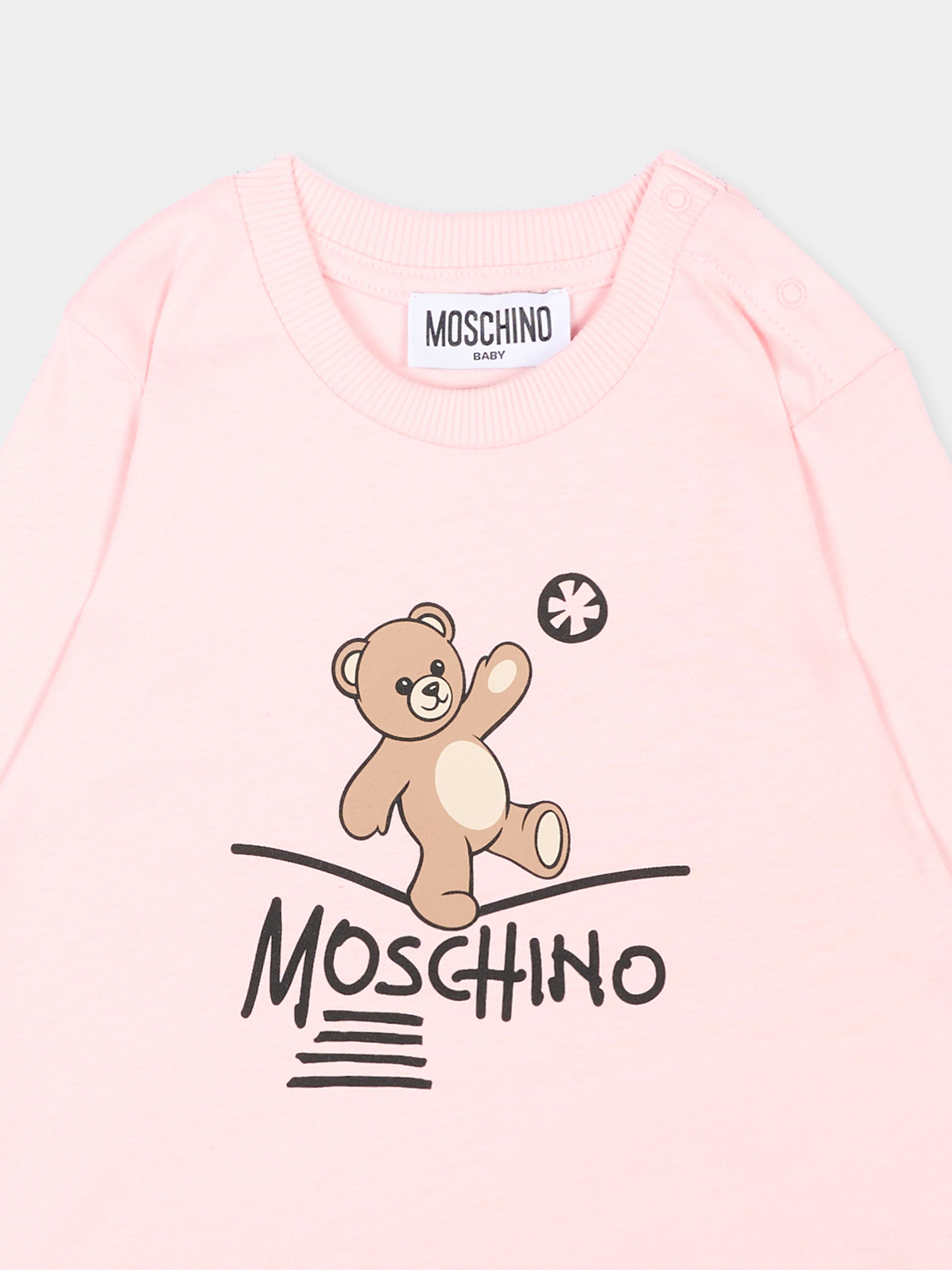 T-Shirt rosa per neonata con Teddy Bear,Moschino Kids,MOO014 LAA20 50209