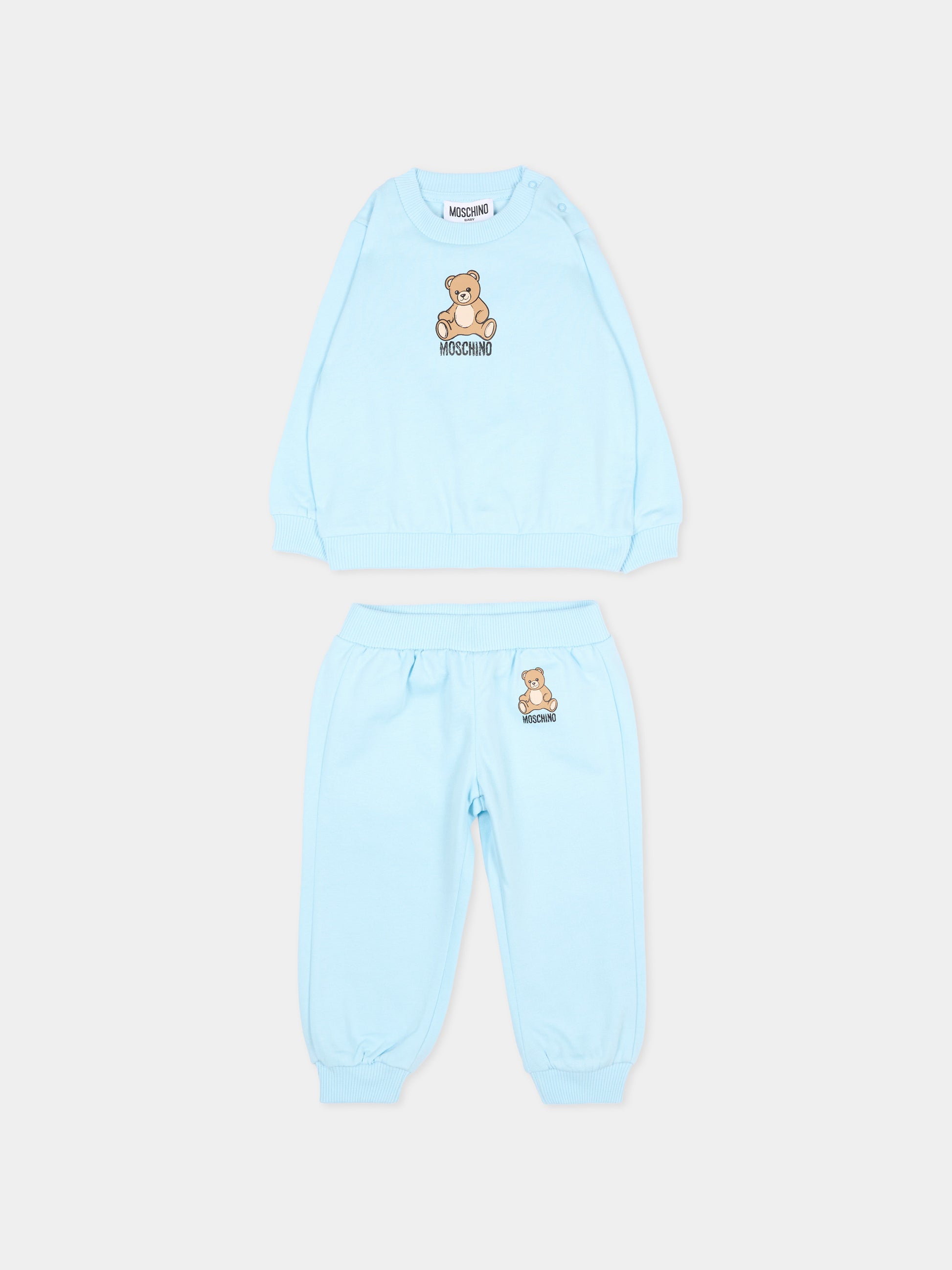 Completo sportivo azzurro per neonato con Teddy Bear,Moschino Kids,MPK05E LCA40 40304