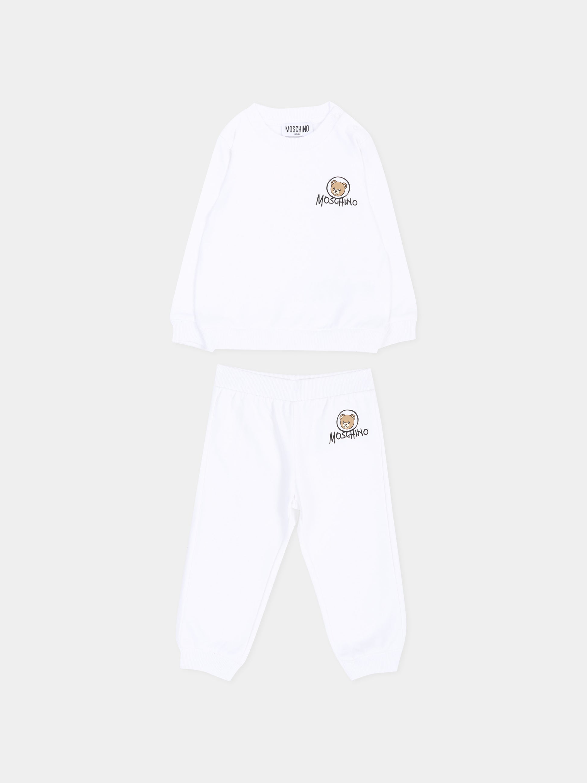 Completo sportivo bianco per neonati con Teddy Bear,Moschino Kids,MQK05E LCA83 10101