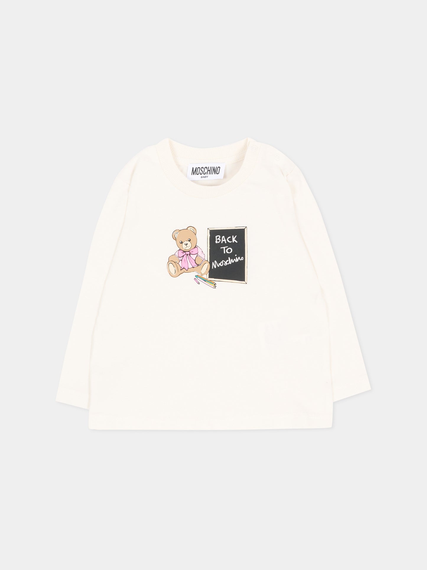 T-shirt a manica lunga bianca con teddy bear,Moschino Kids,MQO014 LAA10 10063