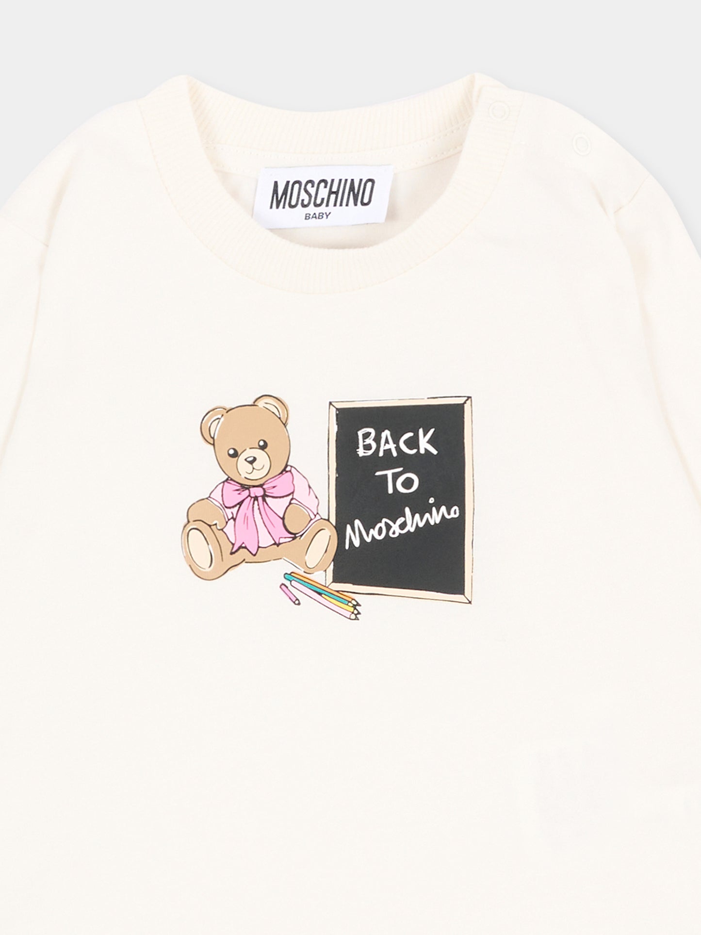 T-shirt a manica lunga bianca con teddy bear,Moschino Kids,MQO014 LAA10 10063