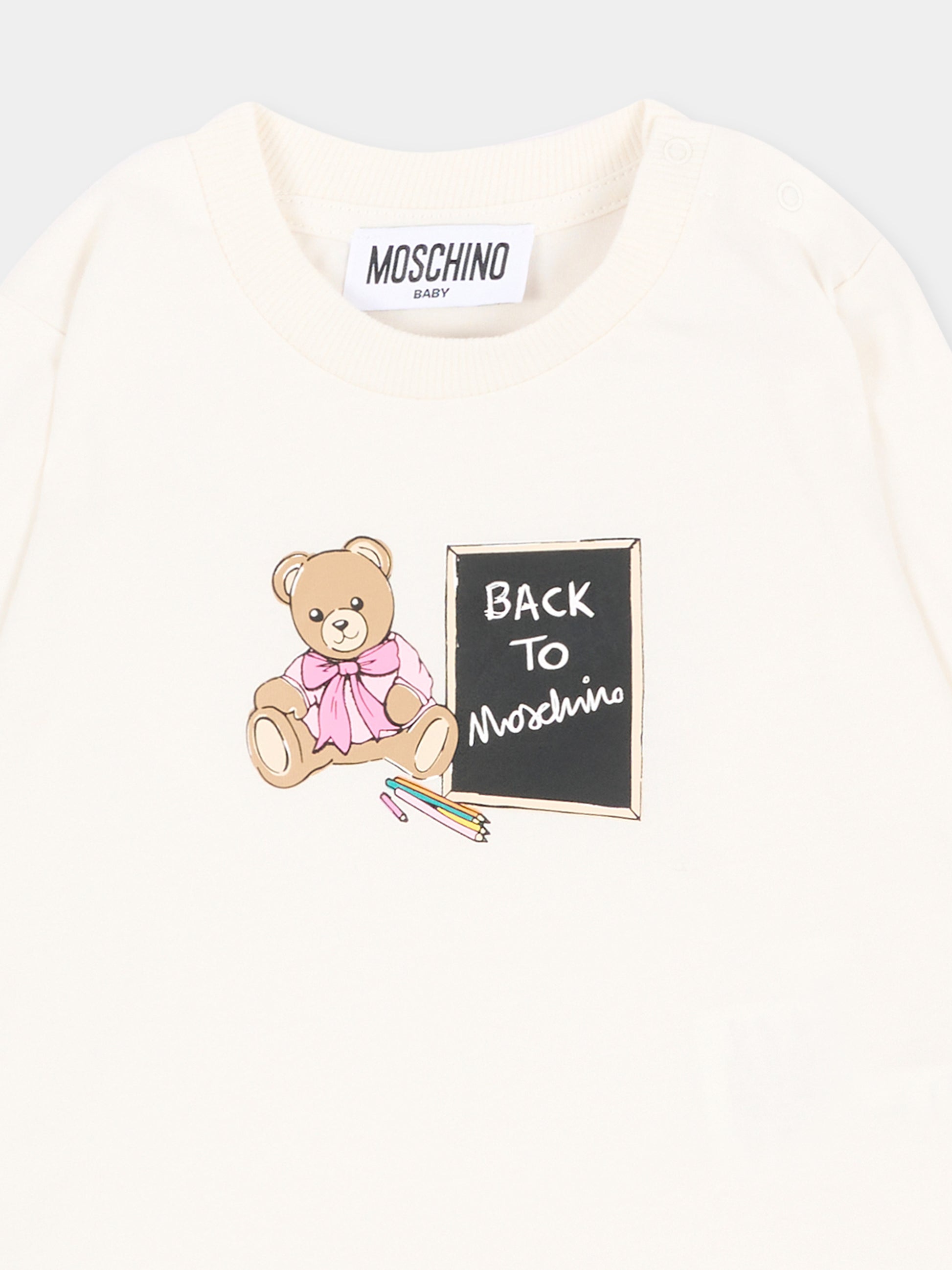 T-shirt a manica lunga bianca con teddy bear,Moschino Kids,MQO014 LAA10 10063