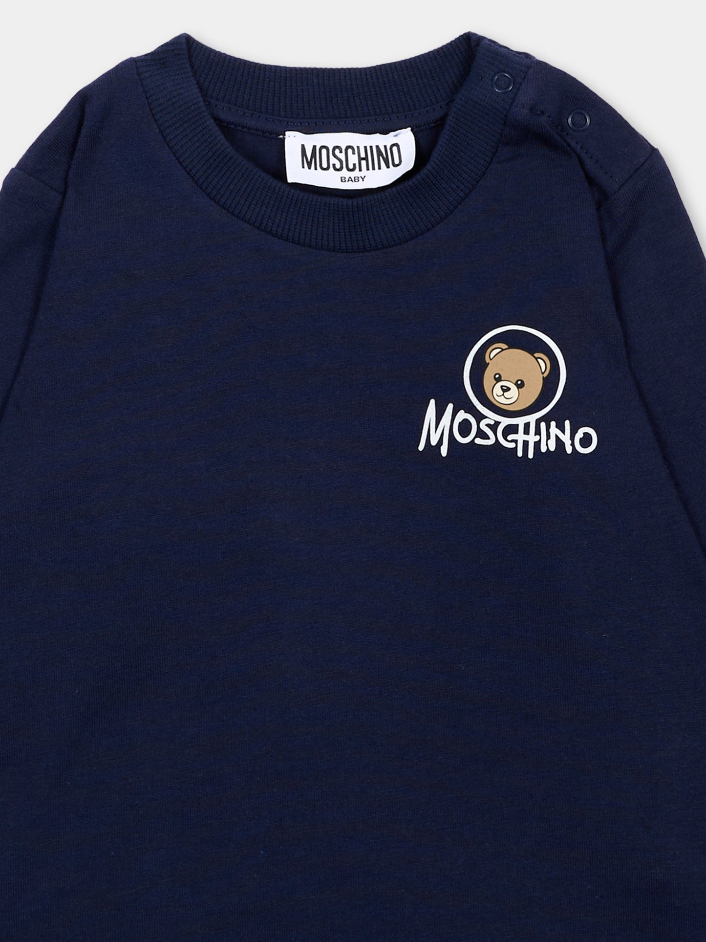 T-Shirt blu per neonati con Teddy Bear,Moschino Kids,MRO014 LAA34 40016