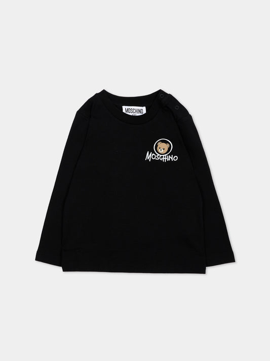 T-Shirt nera per neonati con Teddy Bear,Moschino Kids,MRO014 LAA34 60100