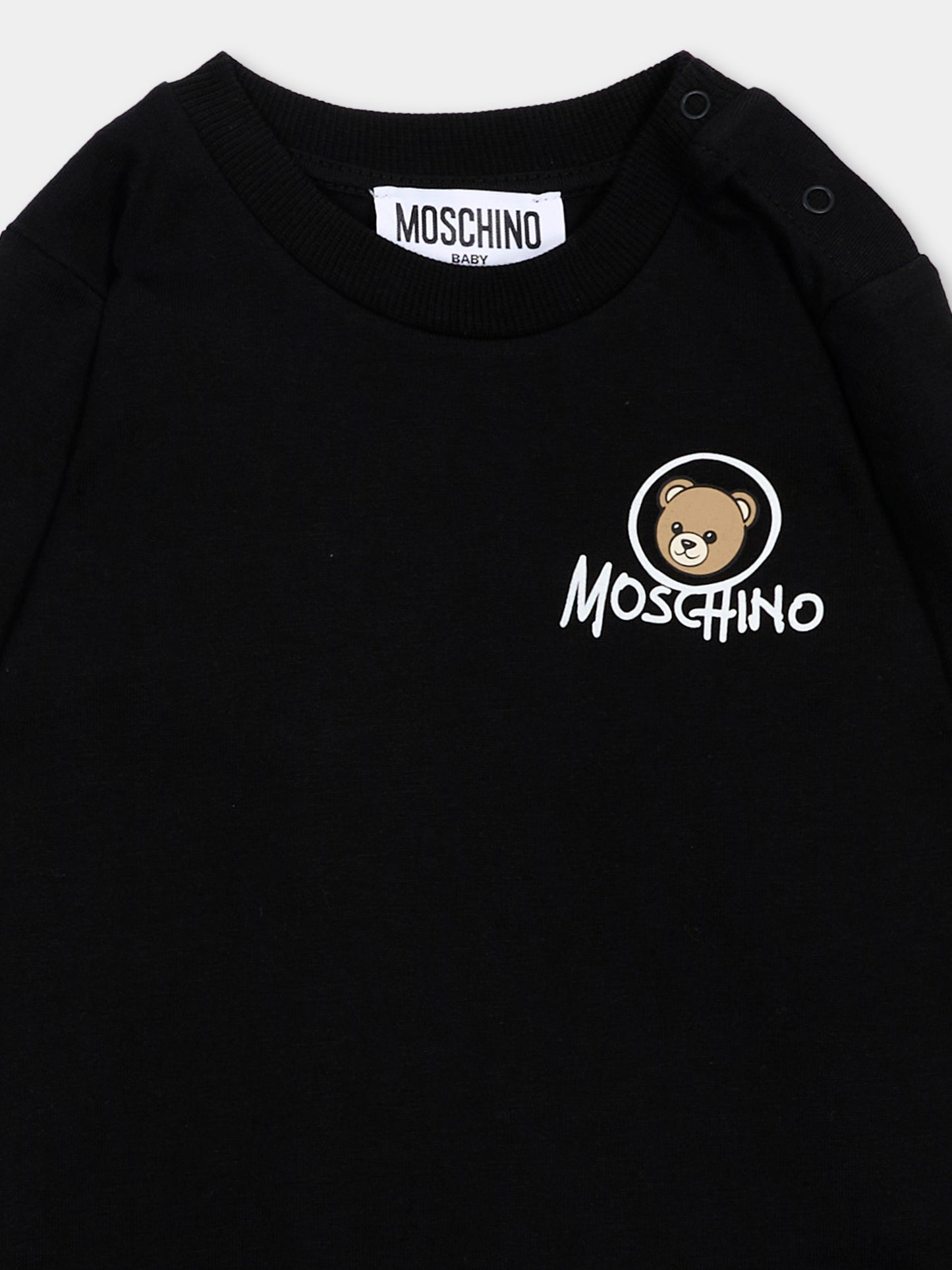 T-Shirt nera per neonati con Teddy Bear,Moschino Kids,MRO014 LAA34 60100