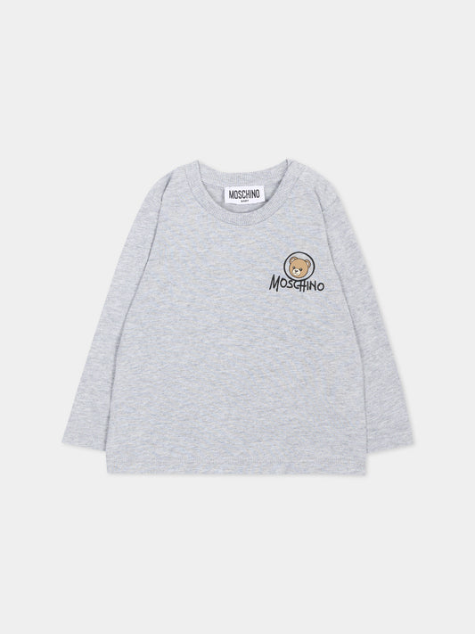 T-Shirt grigia per neonati con Teddy Bear,Moschino Kids,MRO014 LAA34 60901