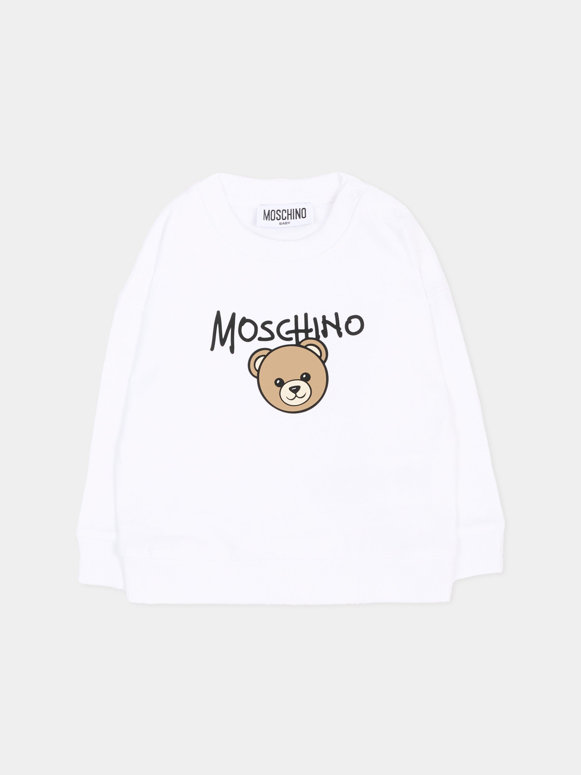 Felpa bianca per neonati con Teddy Bear,Moschino Kids,MUF06H LCA83 10101