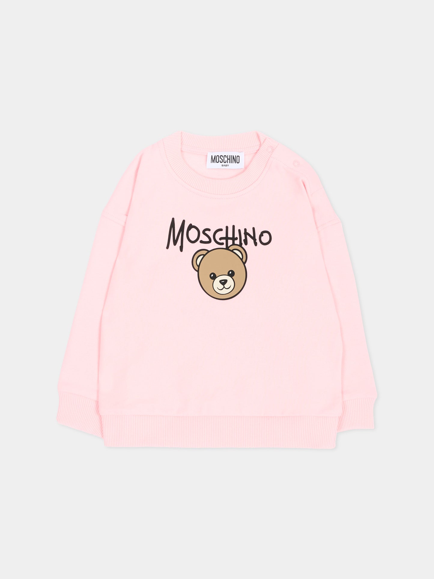 Felpa rosa per neonata con Teddy Bear,Moschino Kids,MUF06H LCA83 50209