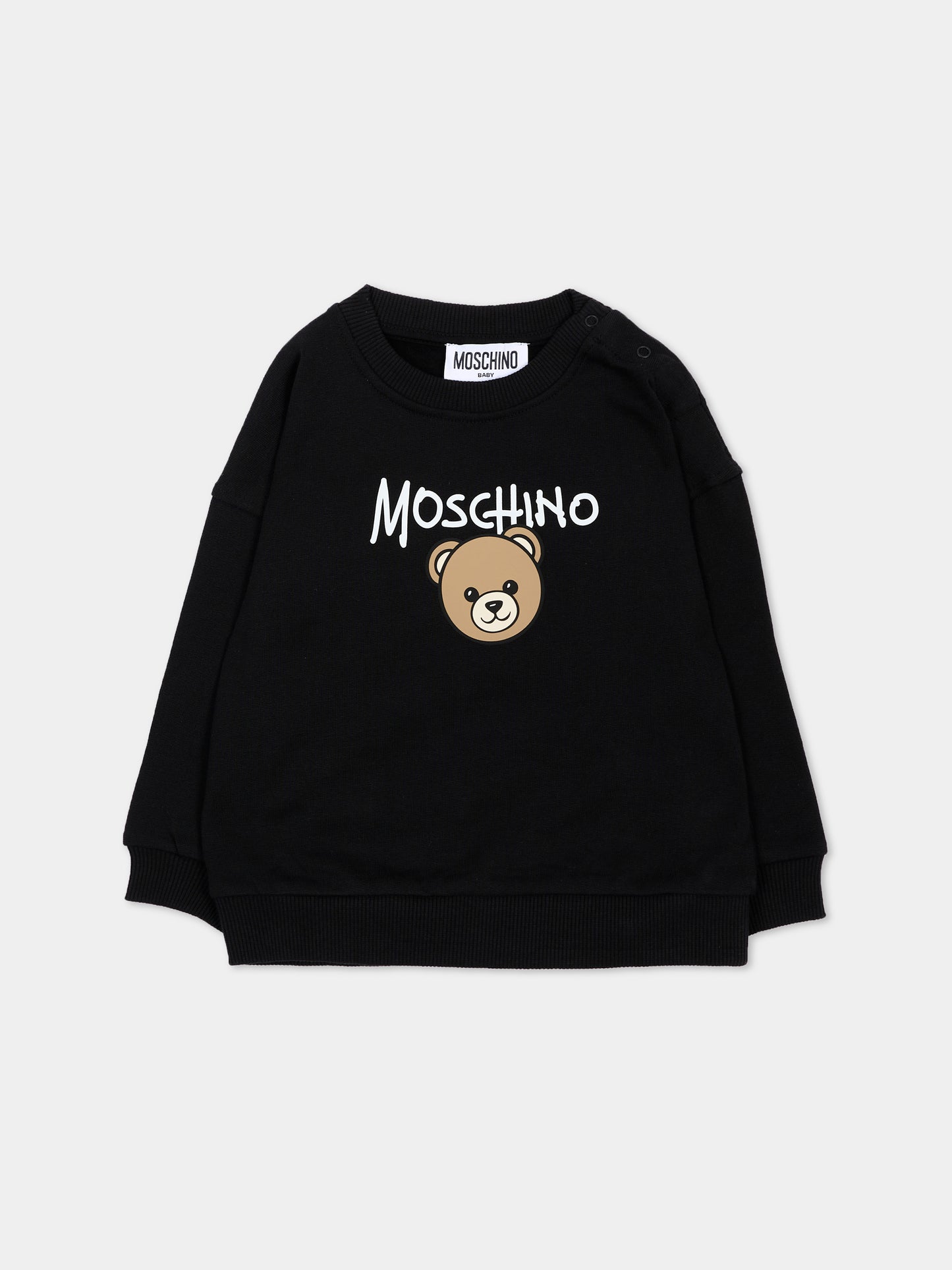 Felpa nera per neonato con Teddy Bear,Moschino Kids,MUF06H LCA83 60100