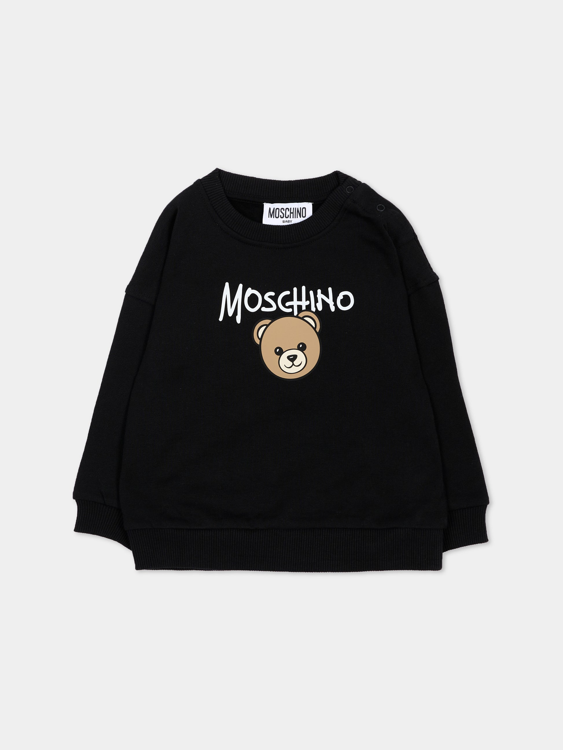 Felpa nera per neonato con Teddy Bear,Moschino Kids,MUF06H LCA83 60100