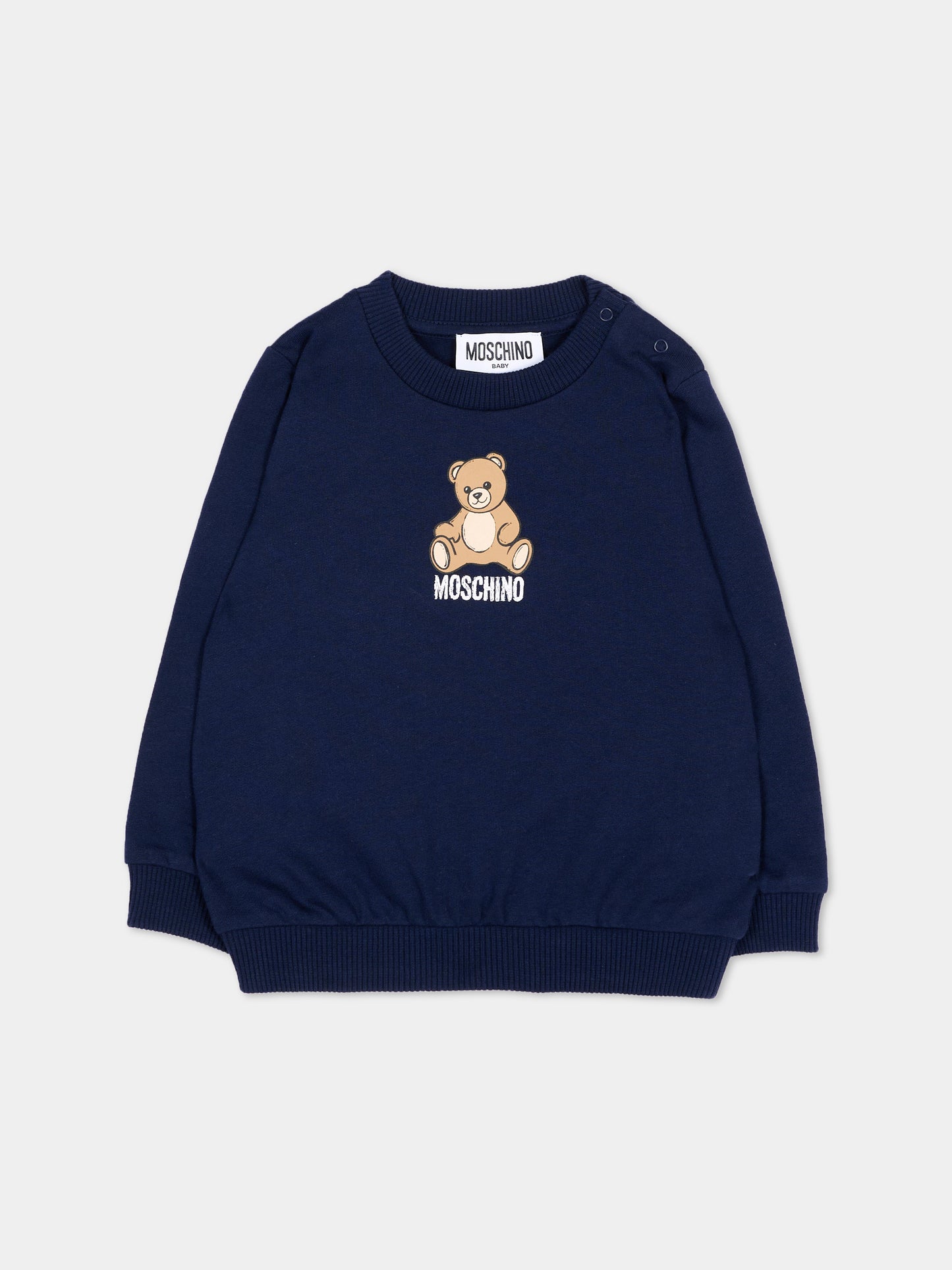 Felpa blu per neonati con Teddy Bear,Moschino Kids,MUF06I LCA40 40016