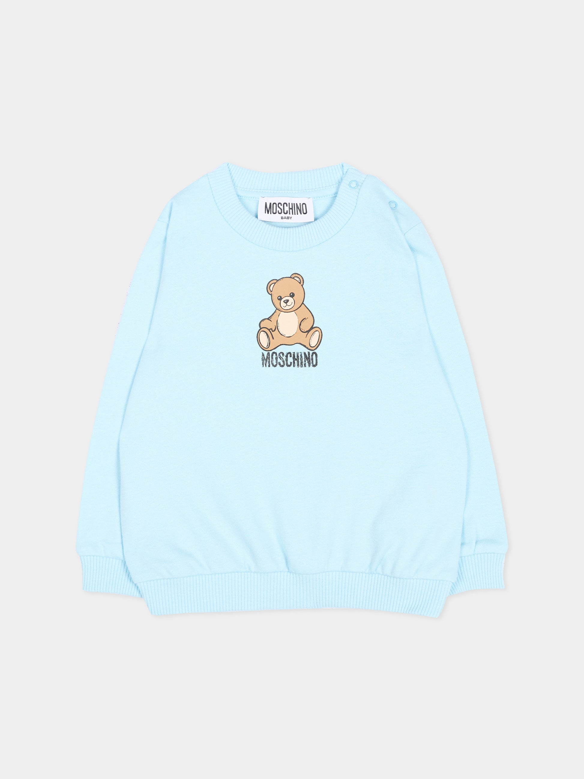 Felpa azzurra per neonato con Teddy Bear,Moschino Kids,MUF06I LCA40 40304