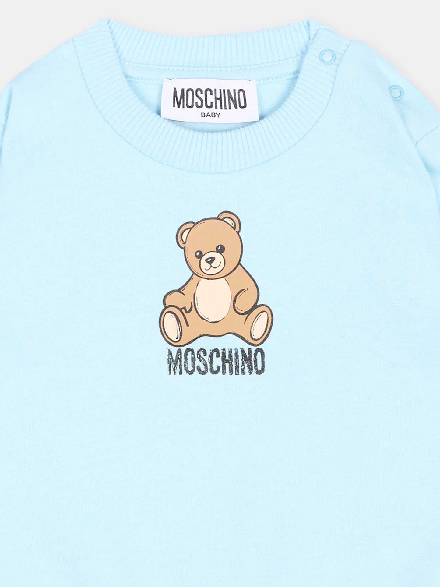 Felpa azzurra per neonato con Teddy Bear,Moschino Kids,MUF06I LCA40 40304