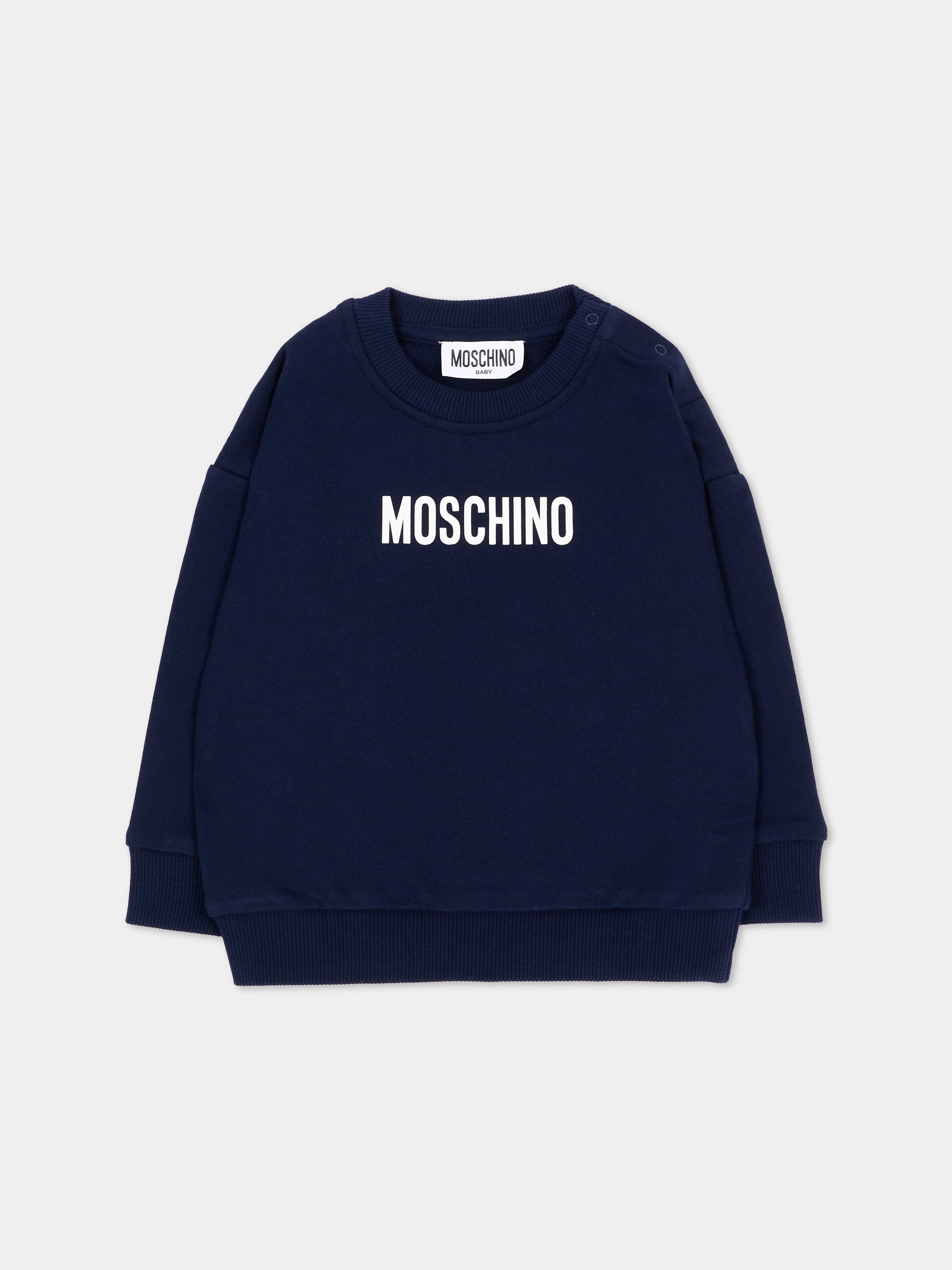 Felpa blu per neonati con logo,Moschino Kids,MUF06N LCA93 40016