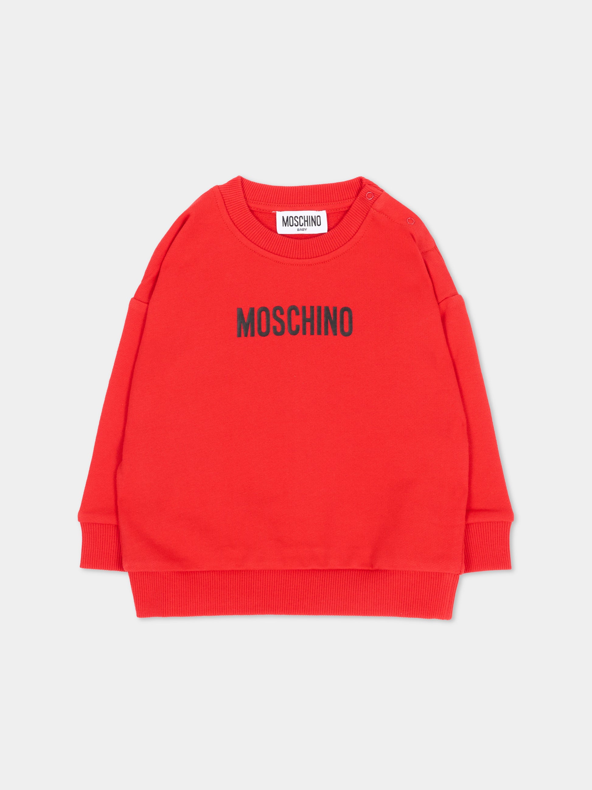Felpa rossa per neonati con logo,Moschino Kids,MUF06N LCA93 50109