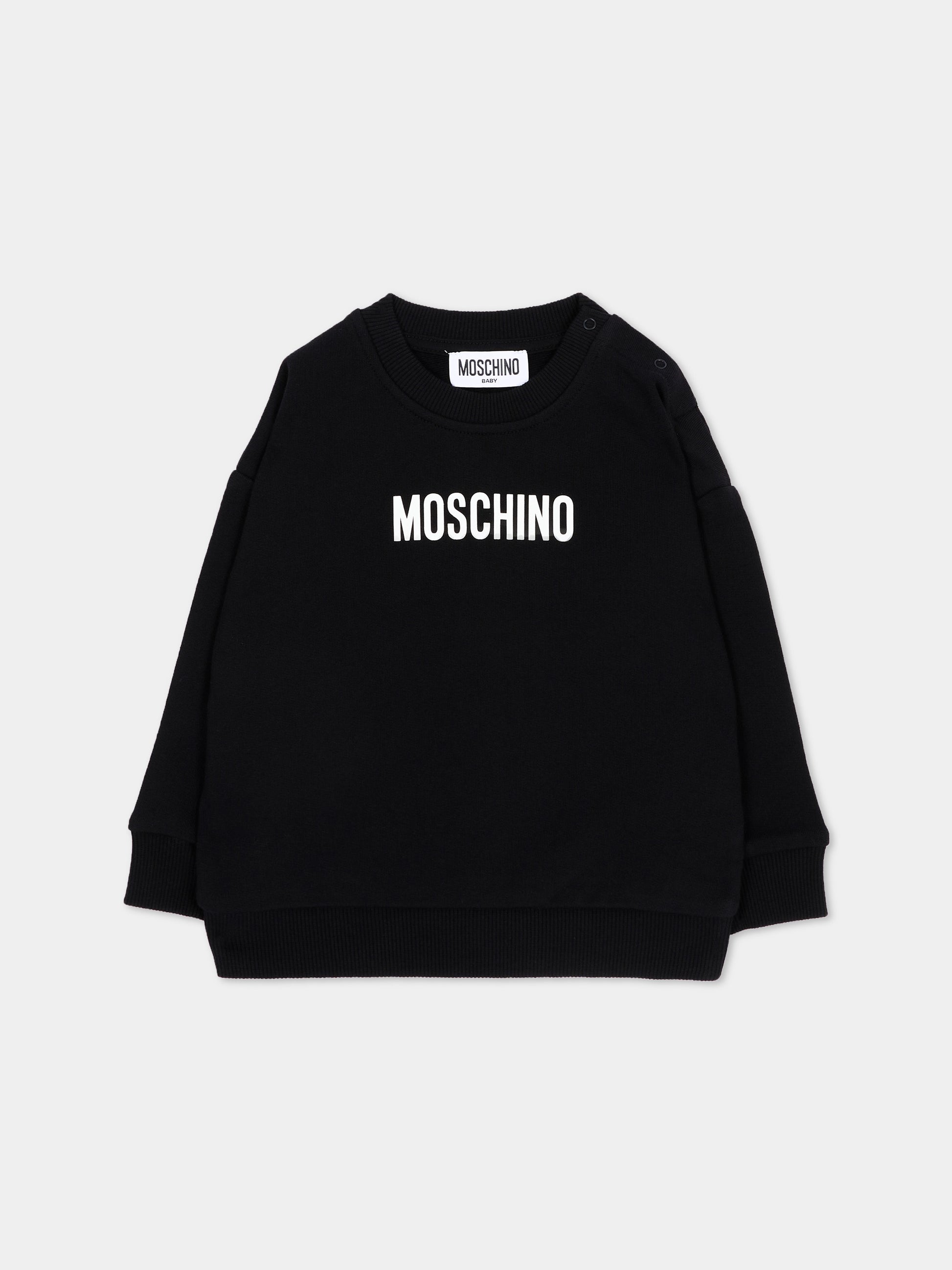 Felpa nera per neonati con logo,Moschino Kids,MUF06N LCA93 60100