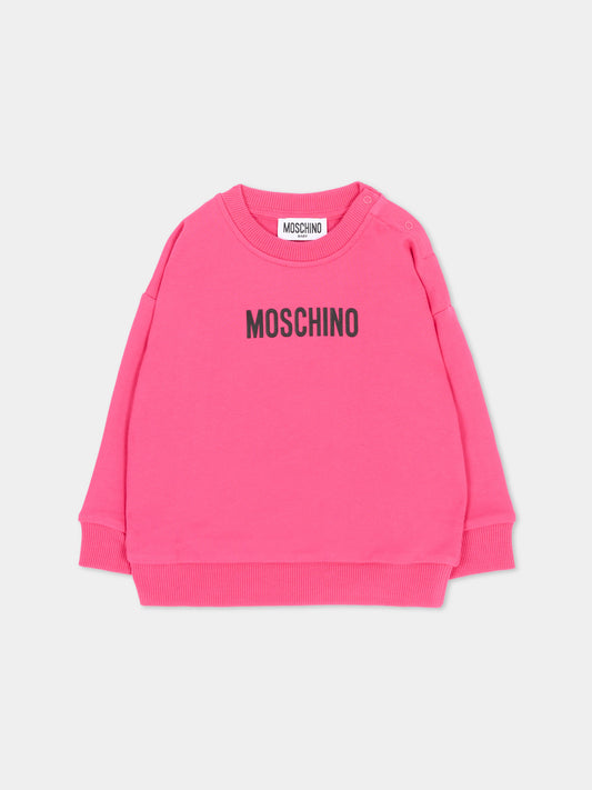 Felpa rosa per neonata con logo,Moschino Kids,MUF06N LCA93 51450