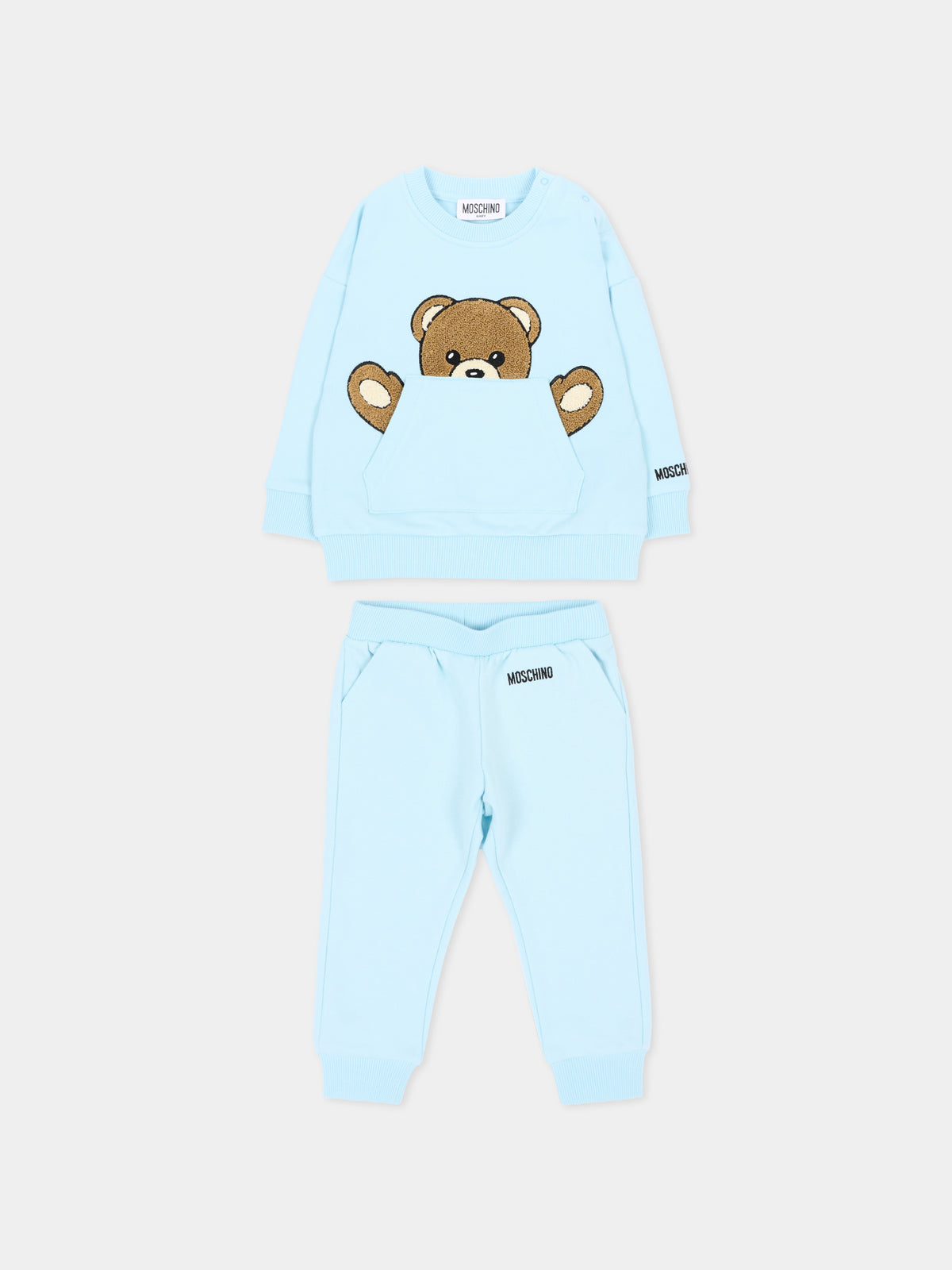 Completo sportivo lungo azzurro per neonato con Teddy Bear,Moschino Kids,MUK05V LCA93 40304