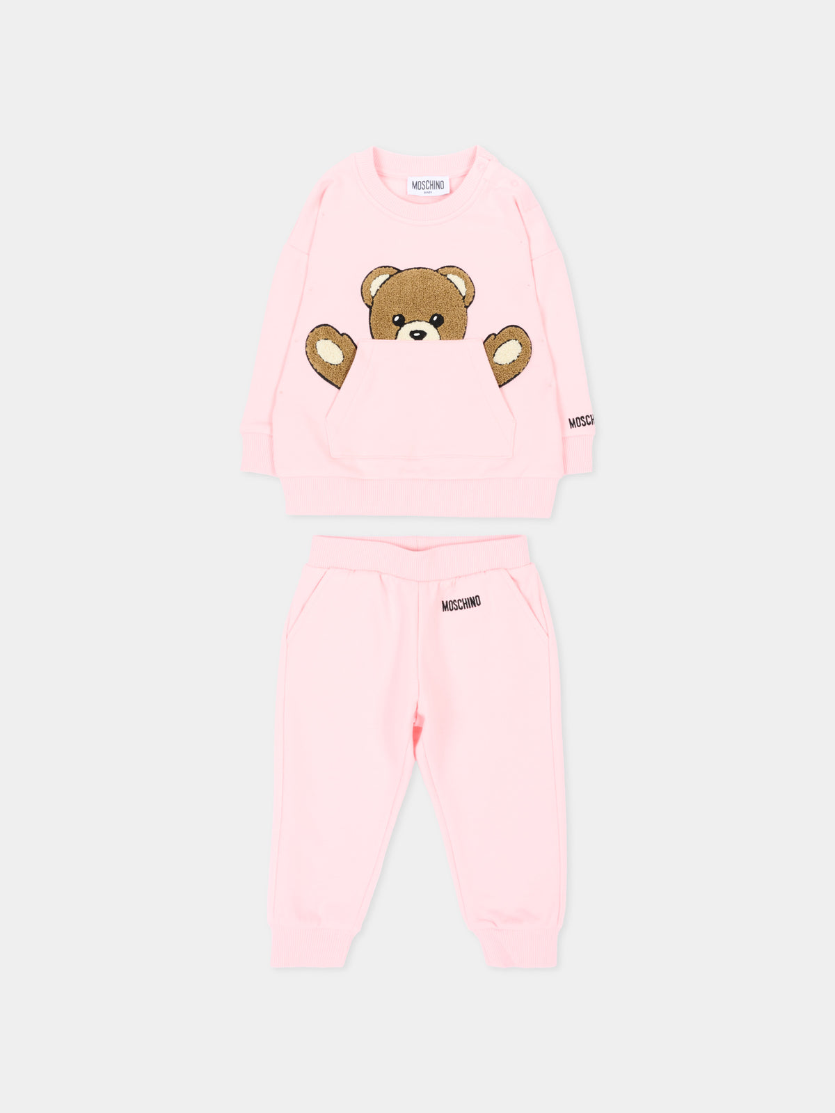 Completo sportivo lungo rosa per neonata con Teddy Bear,Moschino Kids,MUK05V LCA93 50209
