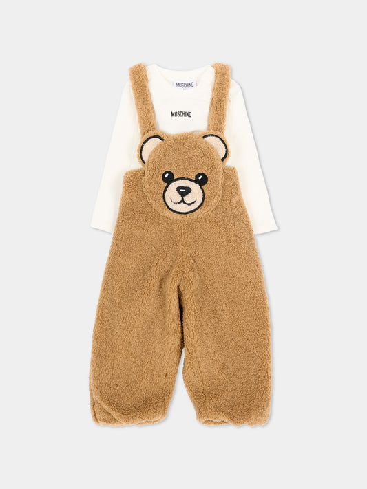 Salopette beige per neonato con Teddy Bear,Moschino Kids,MUK05W LIA00 20351