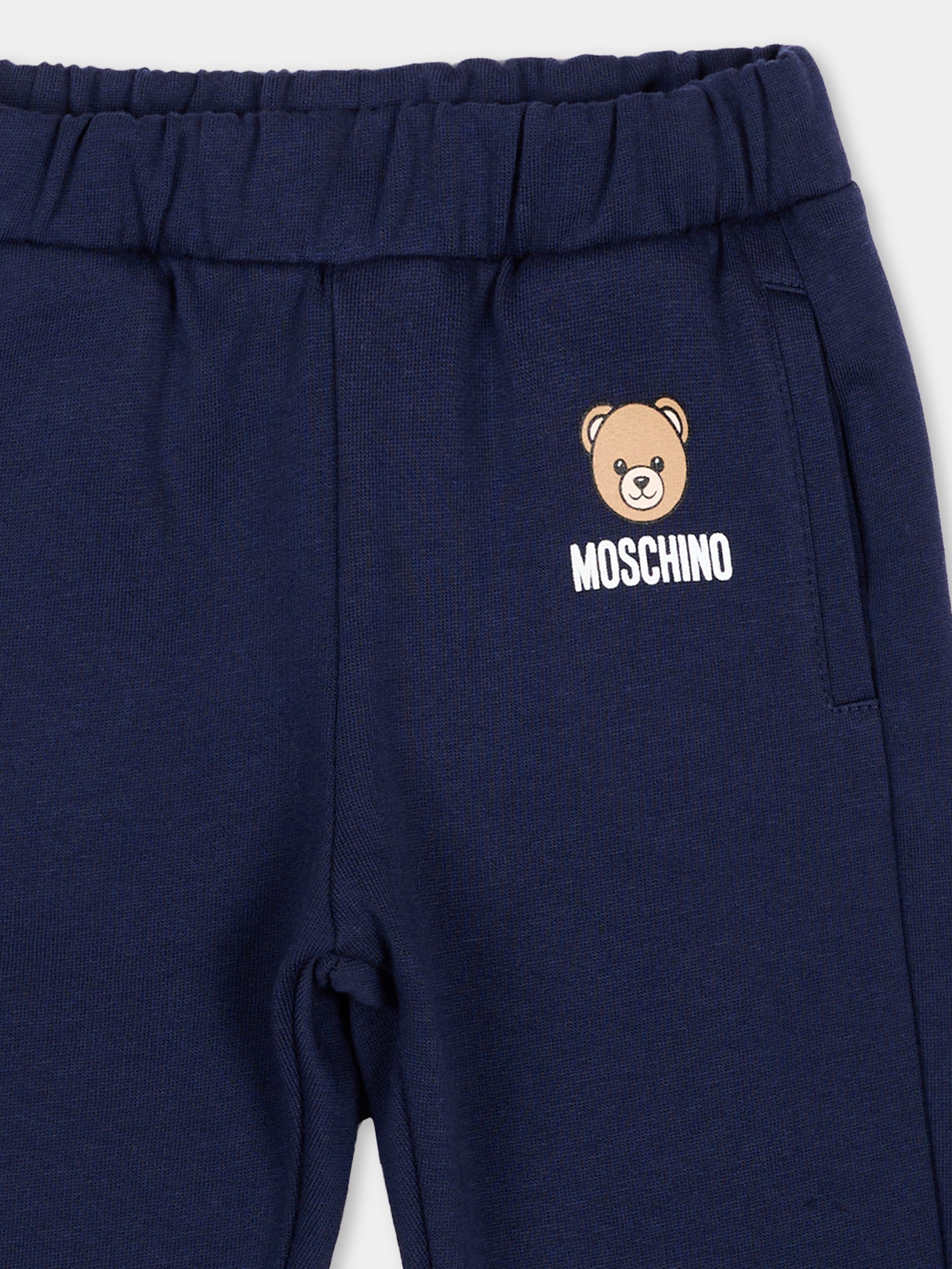 Pantaloni sportivi blu per neonati con Teddy Bear,Moschino Kids,MUP05X LCA92 40016