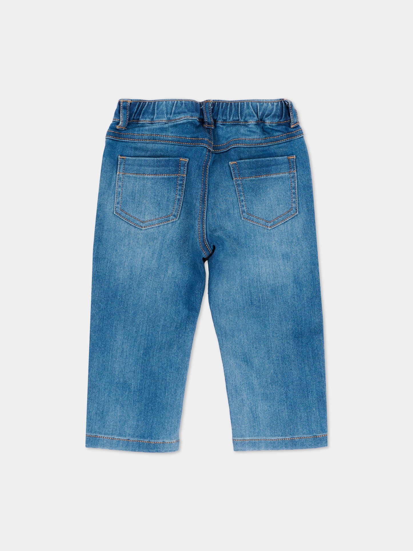 Jeans blu per neonati con teddy bear,Moschino Kids,MUP065 LXE43 40332