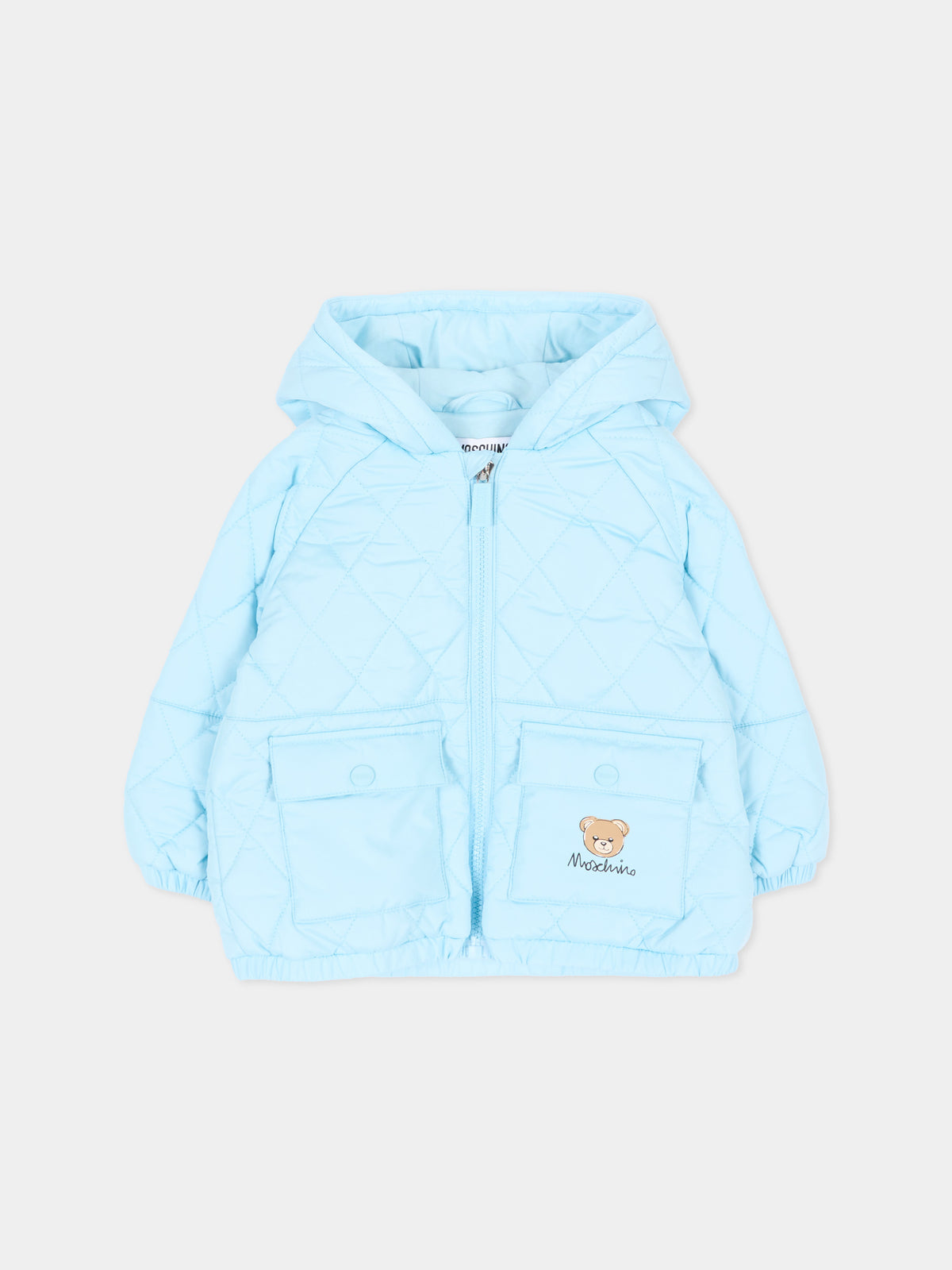 Piumino azzurro per neonato con Teddy Bear,Moschino Kids,MUS036 L3AC6 40304