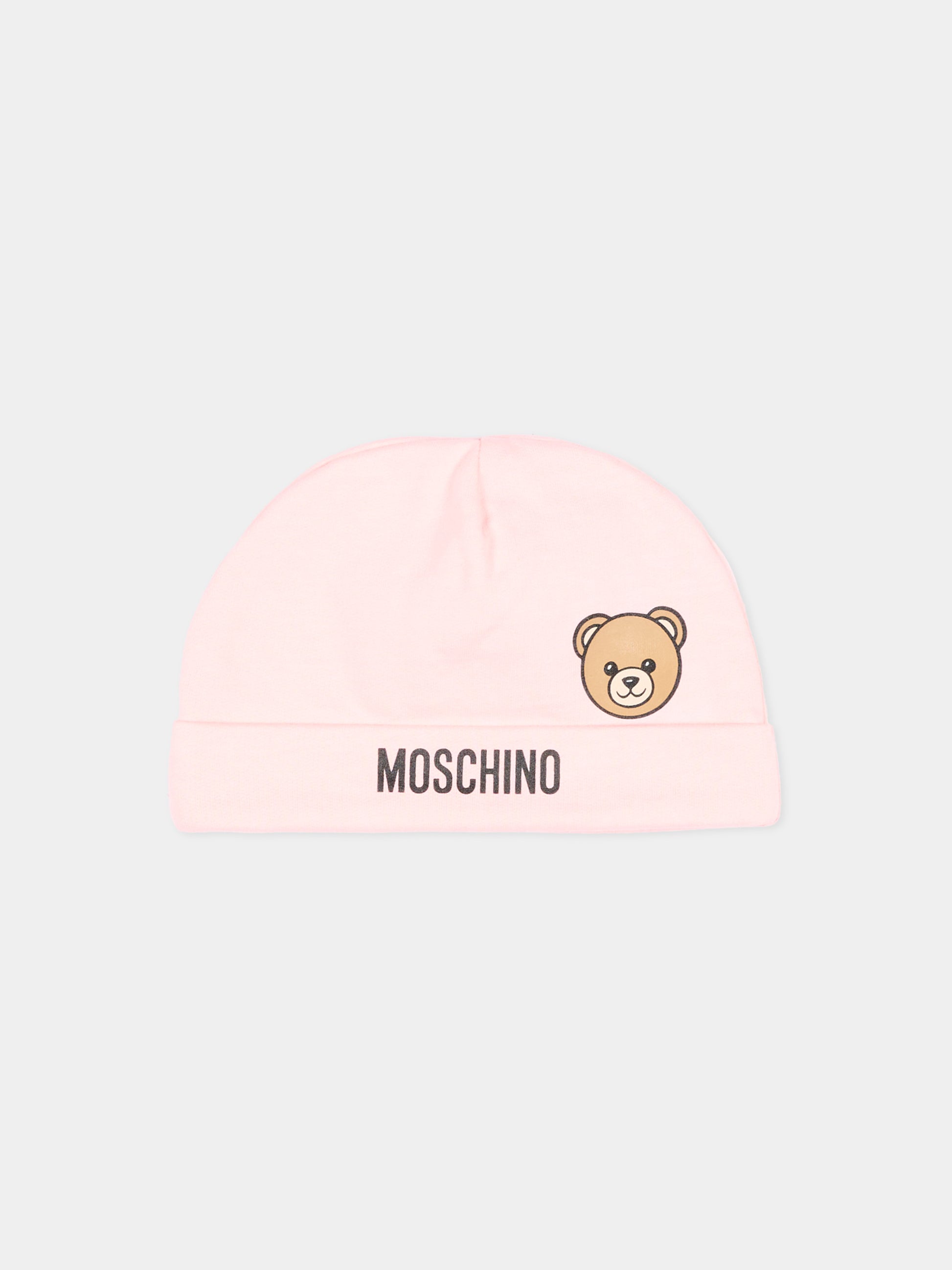 Cappellino rosa per neonata con Teddy Bear,Moschino Kids,MUX066 LCA40 50209