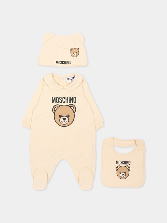 Set tutina beige per neonati con Teddy Bear,Moschino Kids,MUY09P LCA40 20404