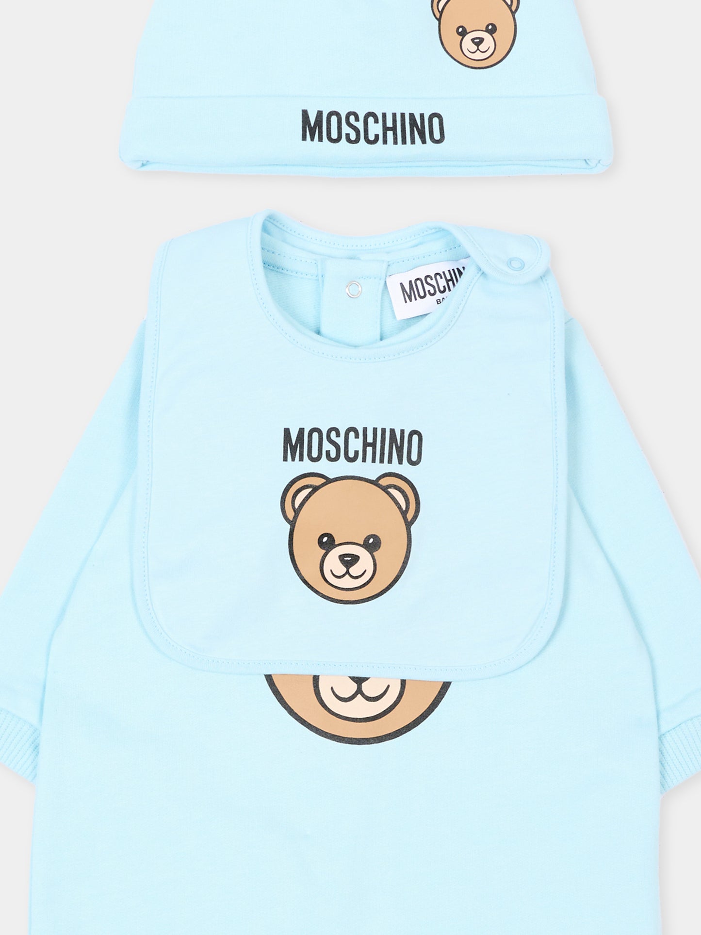 Set tutina azzurro per neonato con Teddy Bear,Moschino Kids,MUY09P LCA40 40304