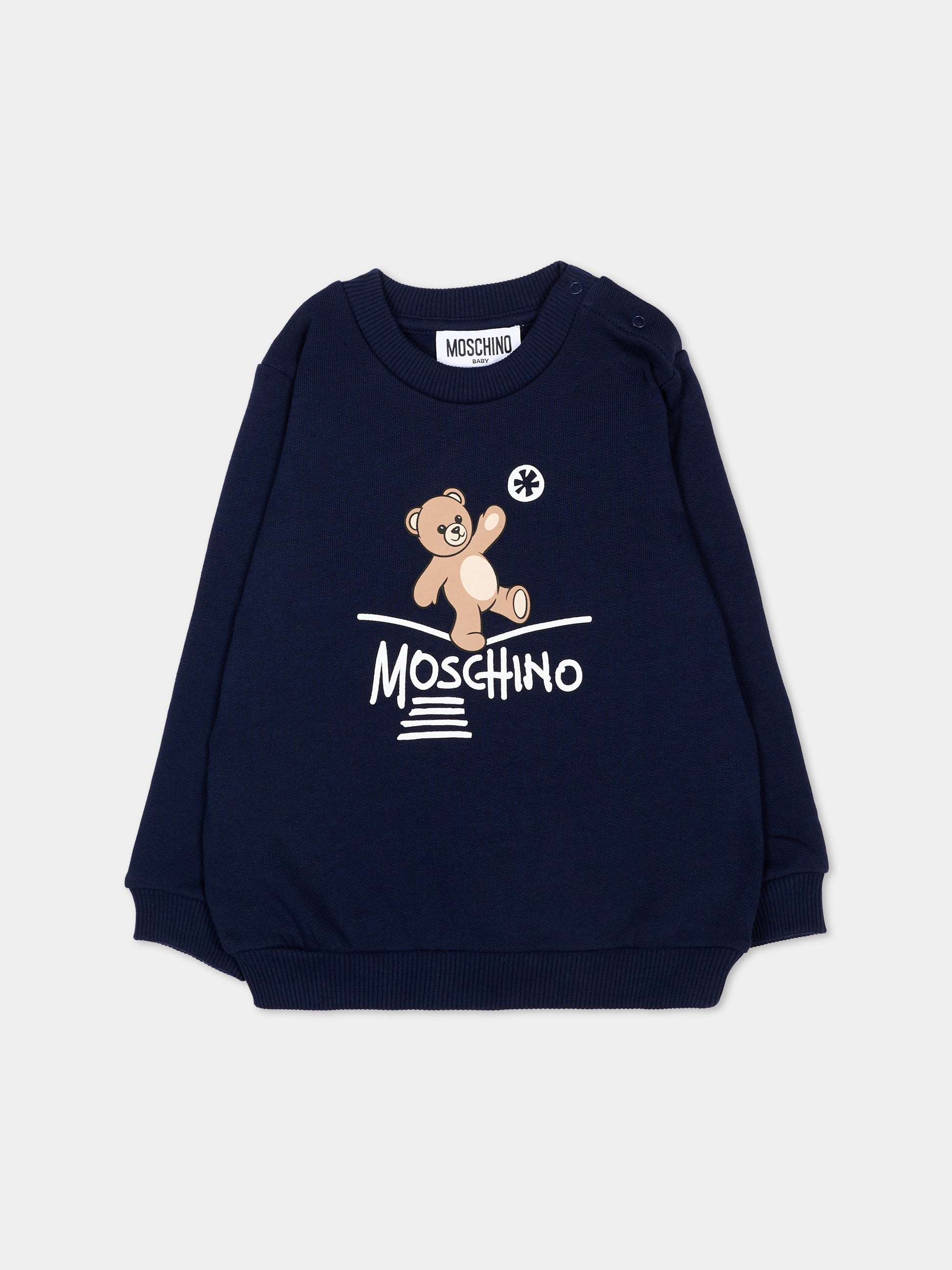 Felpa blu per neonati con Teddy Bear,Moschino Kids,MVF060 LCA83 40016