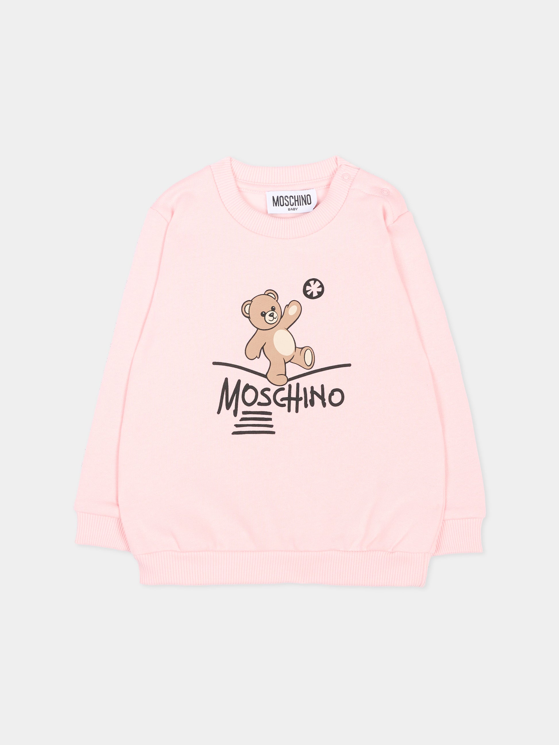 Felpa rosa per neonata con Teddy Bear,Moschino Kids,MVF060 LCA83 50209