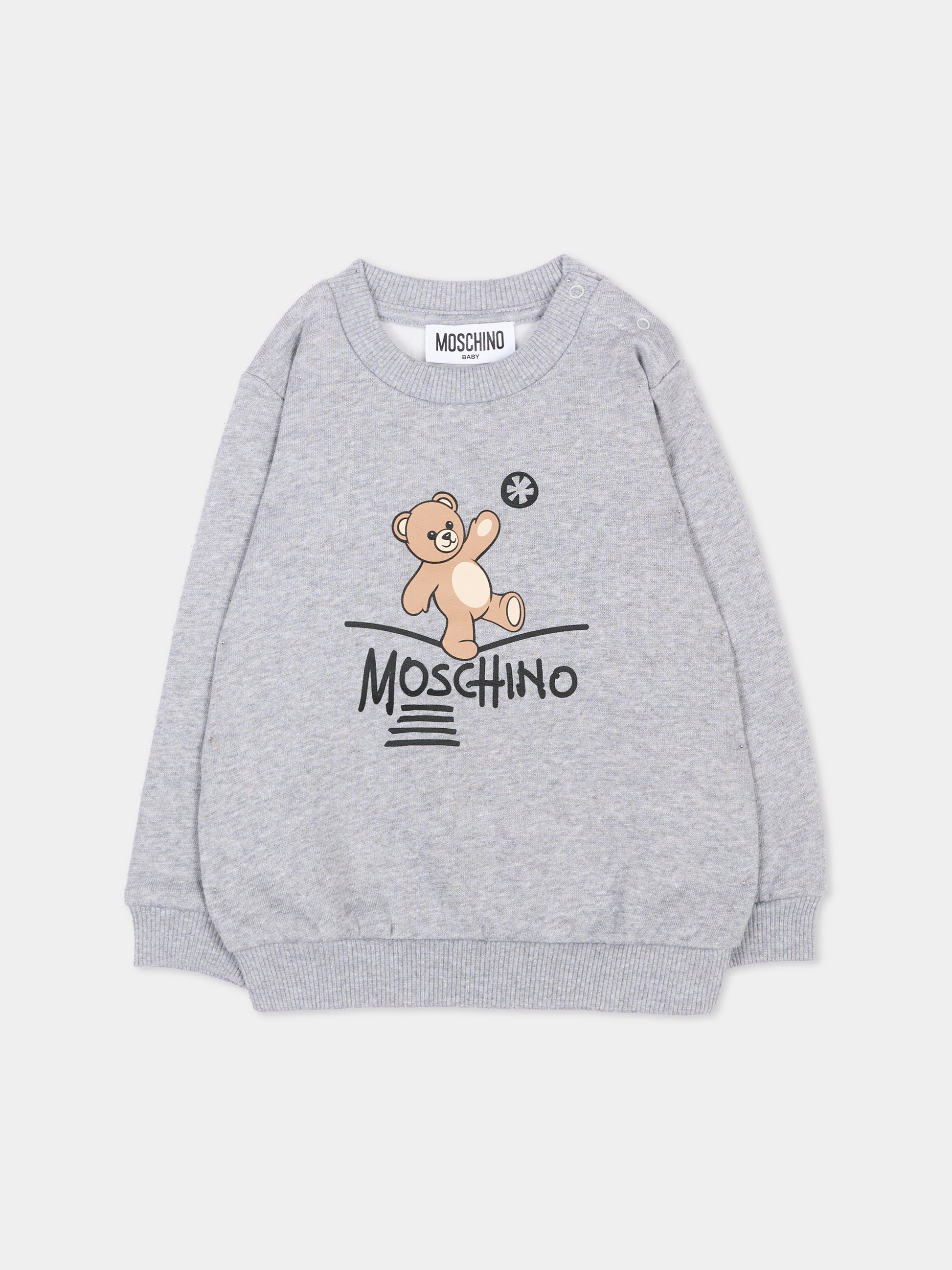 Felpa grigia per neonati con Teddy Bear,Moschino Kids,MVF060 LCA83 60901