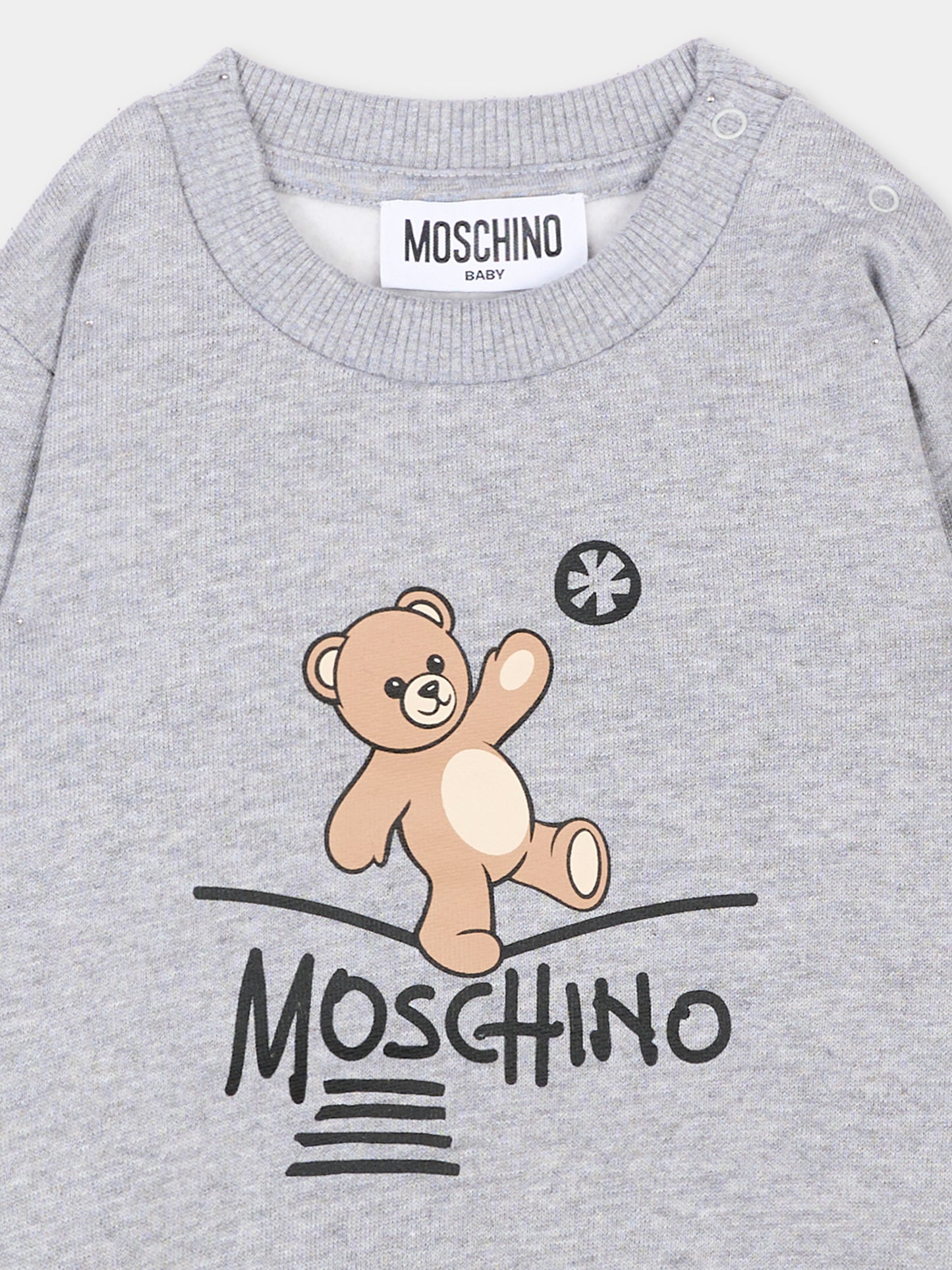 Felpa grigia per neonati con Teddy Bear,Moschino Kids,MVF060 LCA83 60901